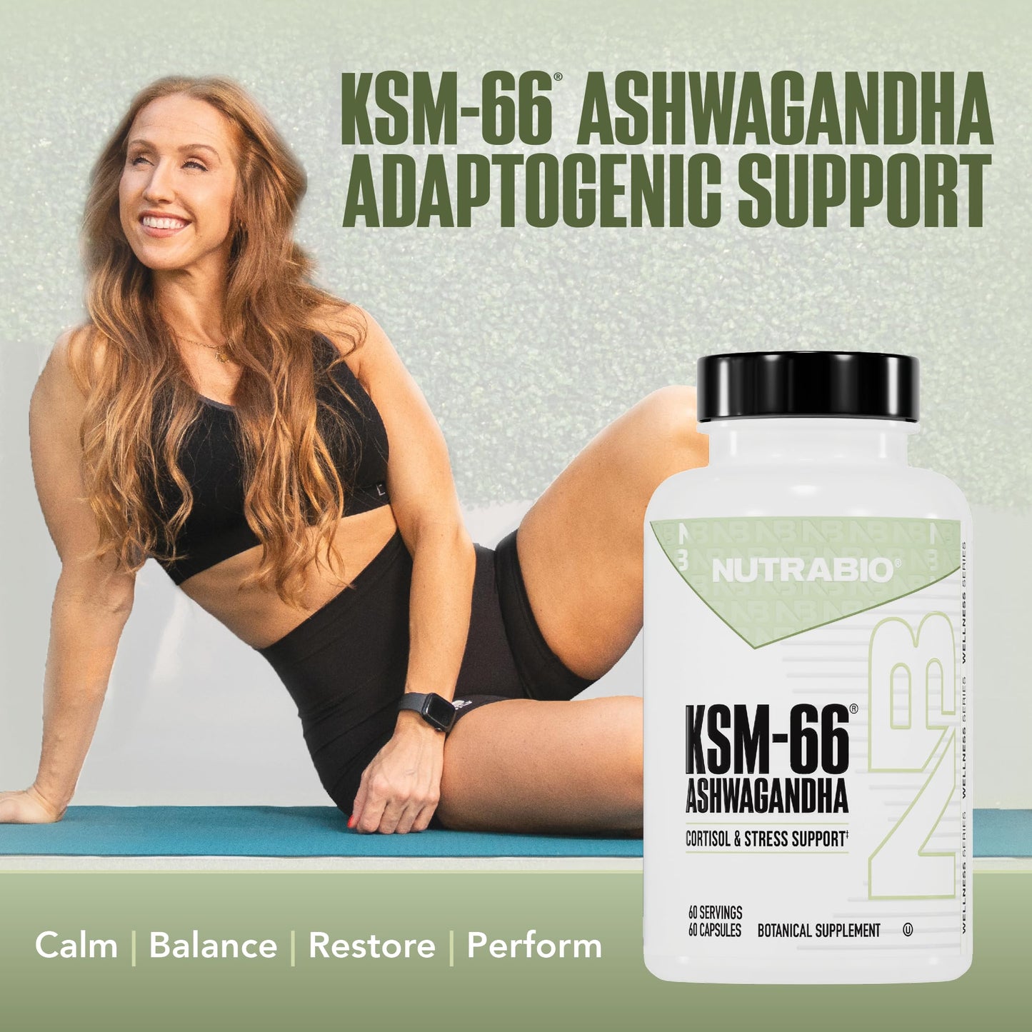 NutraBio Ashwagandha KSM-66 | Ashwagandha Herbal Supplement for Stress, Mood, & Performance | 600 MG of Clinically Studied KSM66 60 Capsules NutraBio