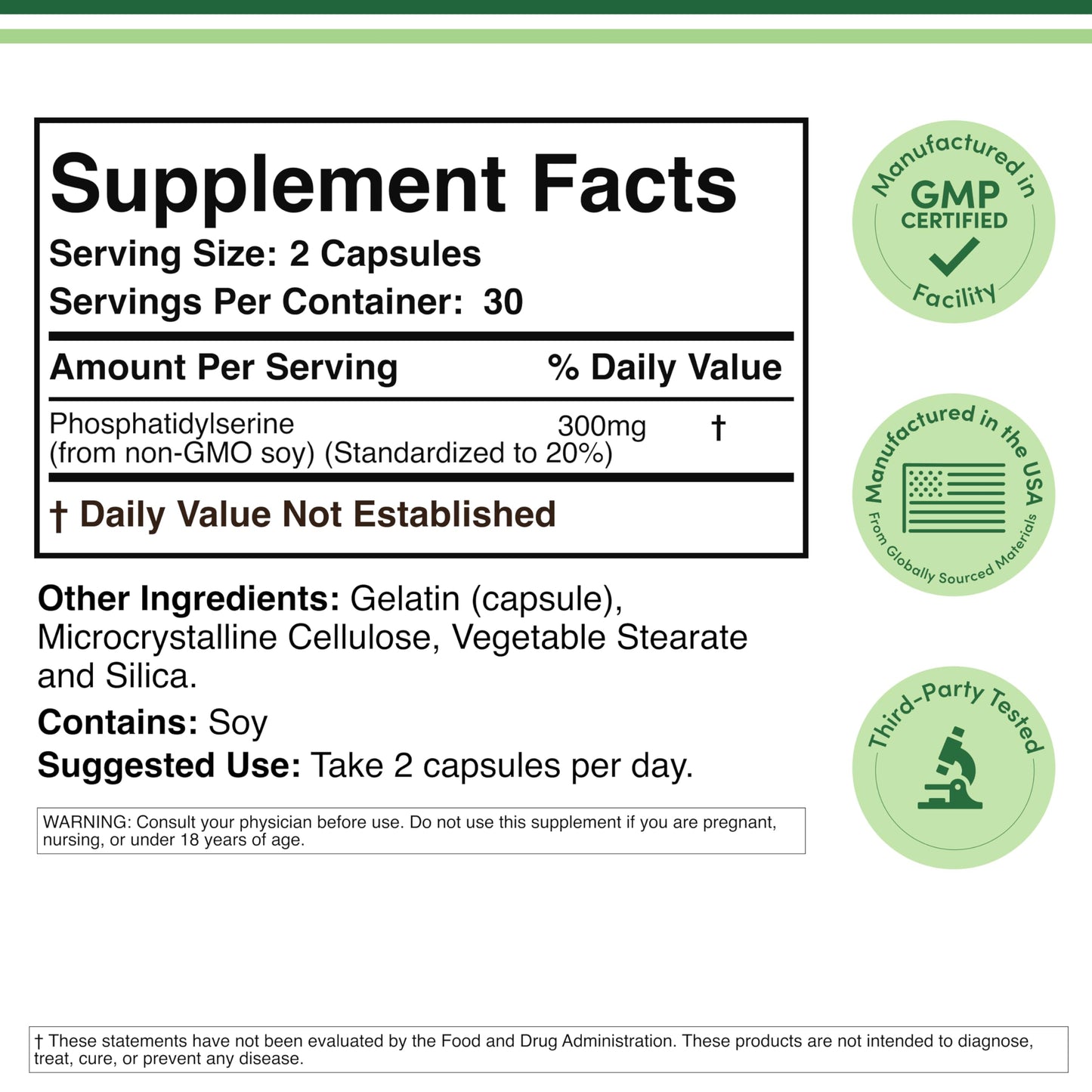PhosphatidylSerine Supplement 300mg Per Serving, 120 Capsules (Phosphatidyl Serine Complex) by Double Wood Gsupps Australia
