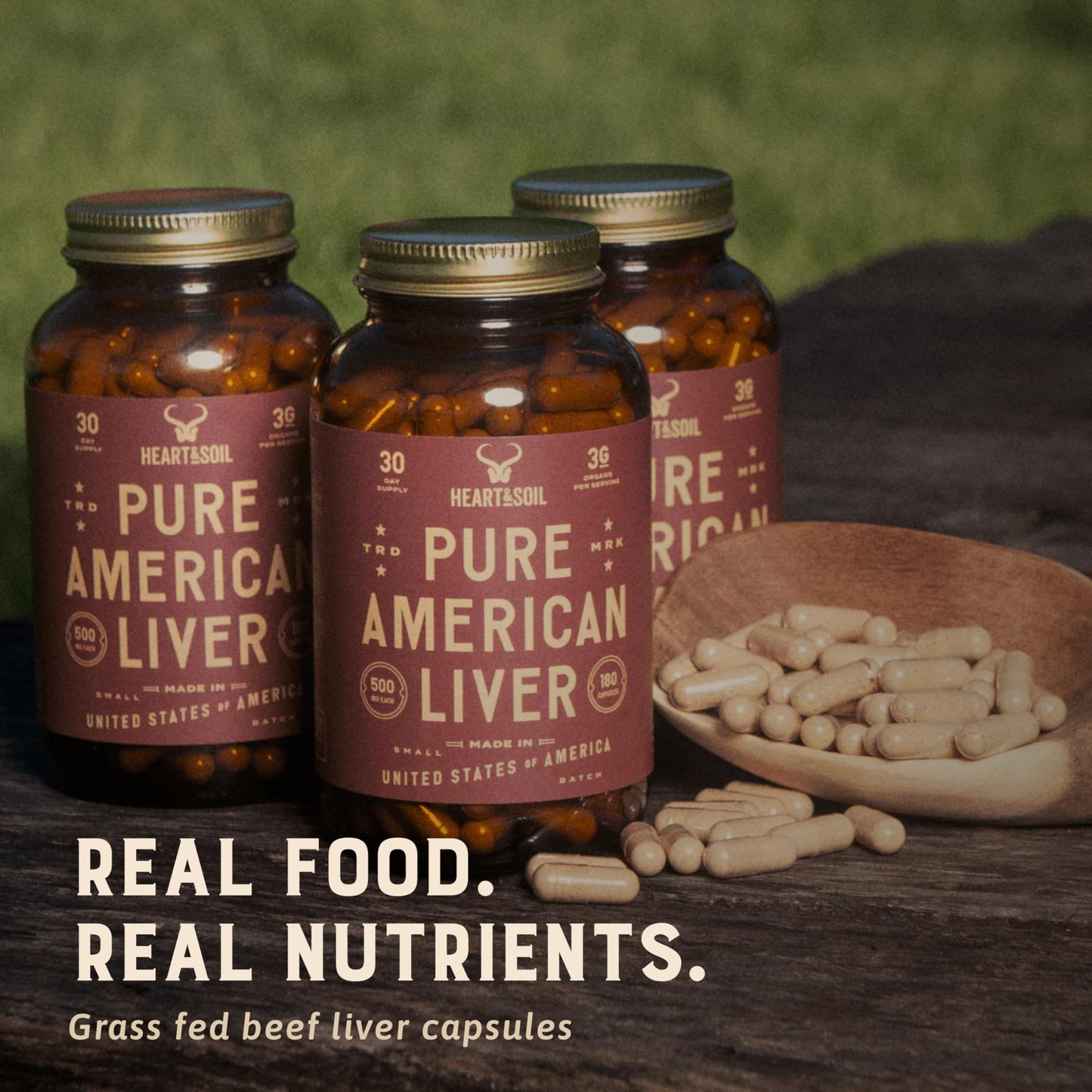 HEART & SOIL – 100% Grass Fed & Finished Beef Organs from Regenerative Cattle with Liver, Heart, Kidney, Pancreas & Spleen – 3000mg Beef Organ Supplement for Women & Men – Glass Bottle – 180 Capsules Gsupps Australia