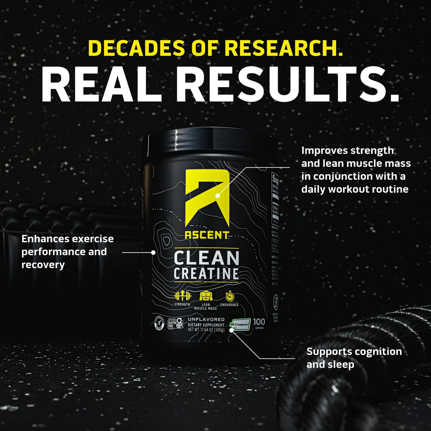 Ascent Clean Creatine Monohydrate Powder - 5G Per Serving, Creapure Creatine Supplement - Unflavored, 100 Servings Ascent
