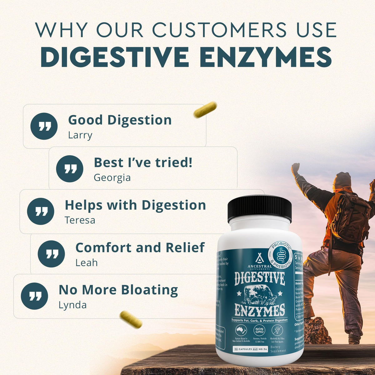 Ancestral Supplements Digestive Enzymes for Women & Men, 90 Capsules, with Probiotics and Grass Fed Beef Organs, Supports Gut Health, Digestive Health & Nutrient Absorption, Allergen Free, Non GMO Gsupps Australia