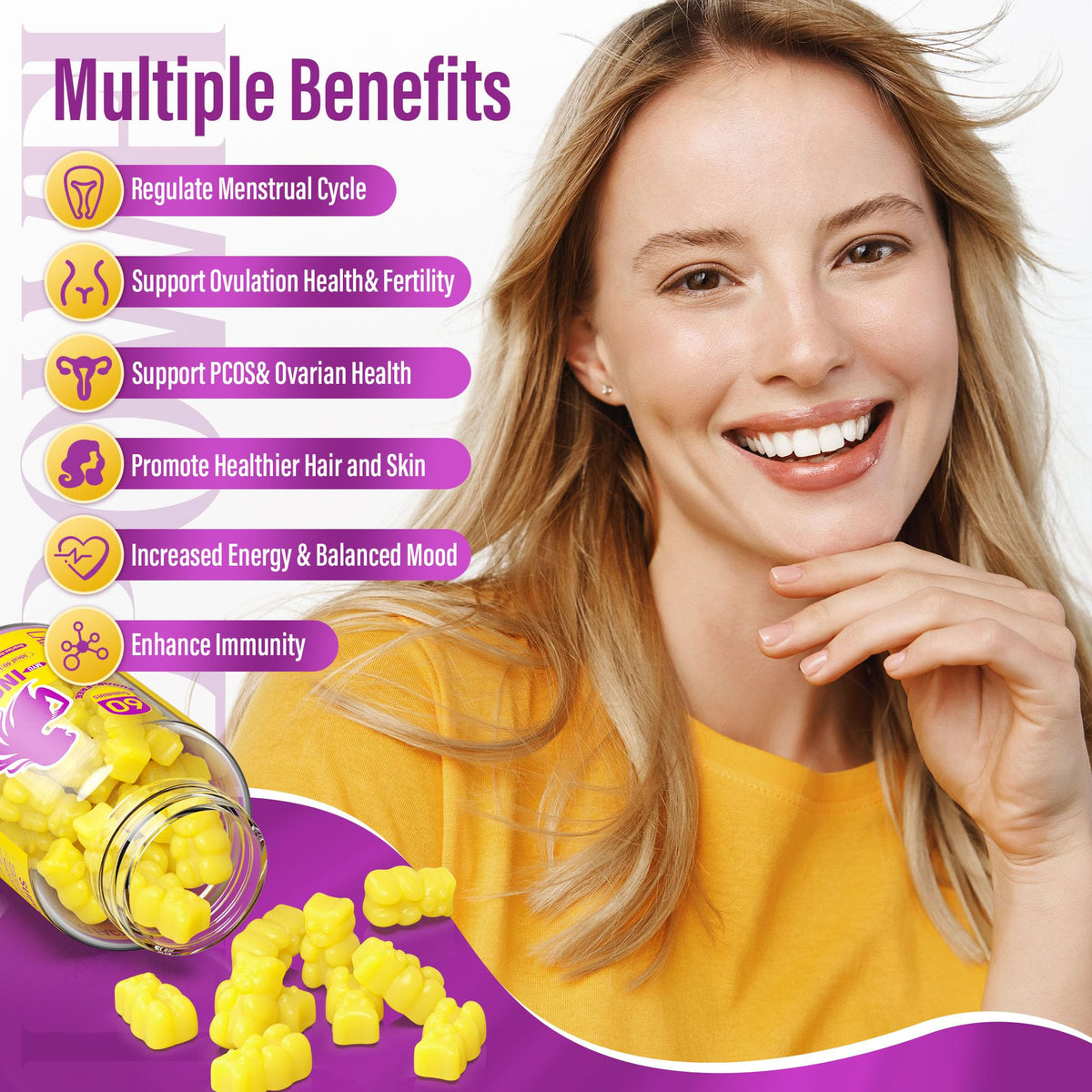 Lazpowfi Myo-Inositol & D-Chiro Inositol,Inositol Gummies with Vitamin D3, Magnesium Glycinate, Omega-3, Folate & Zinc, Inositol Supplement Menstrual Cycle for Women-40:1 Ratio-30 Day Supply Lazpowfi