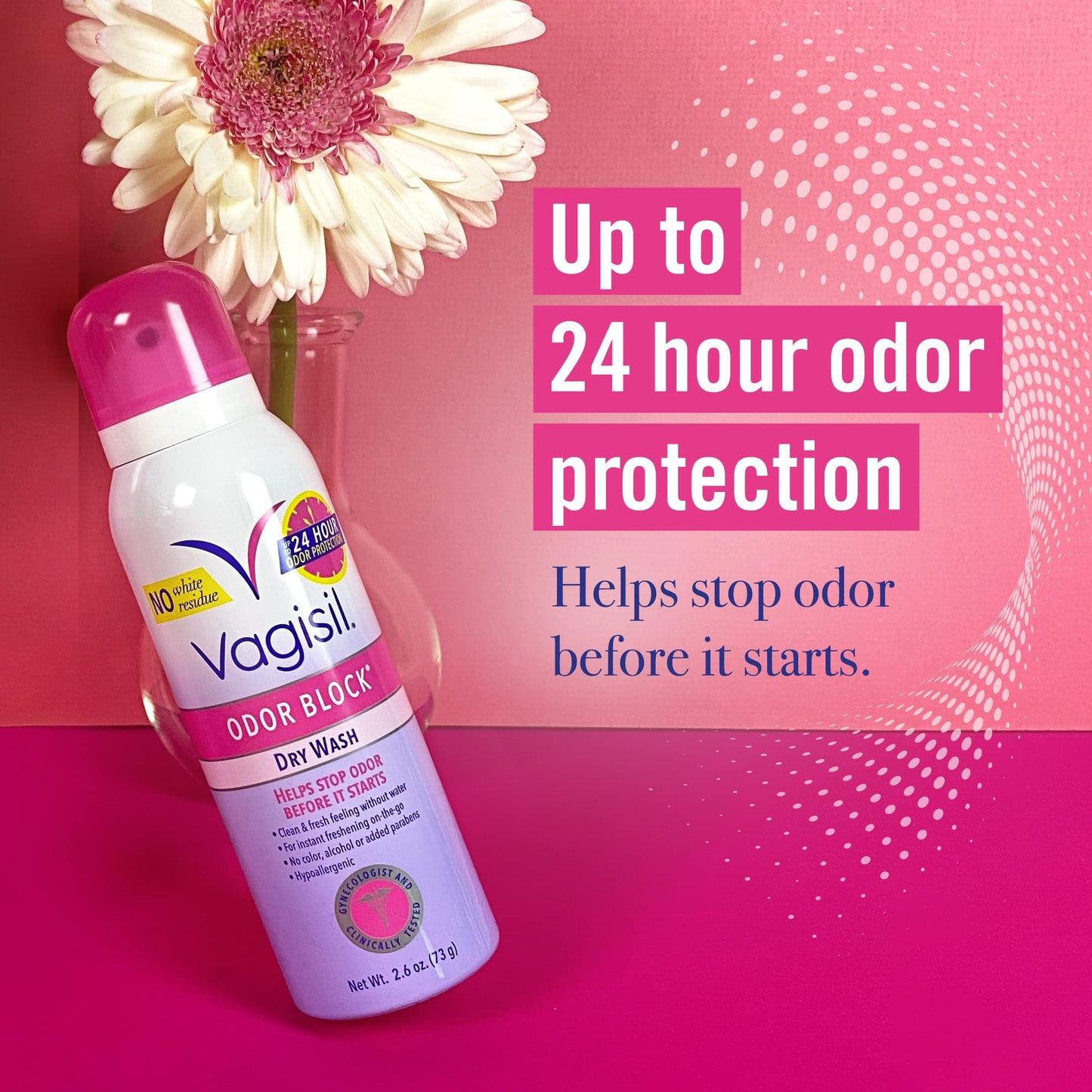 Vagisil Odor Block Dry Wash Spray for Feminine Hygiene, Gynecologist Tested, Hypoallergenic, 2.6 Ounces Vagisil