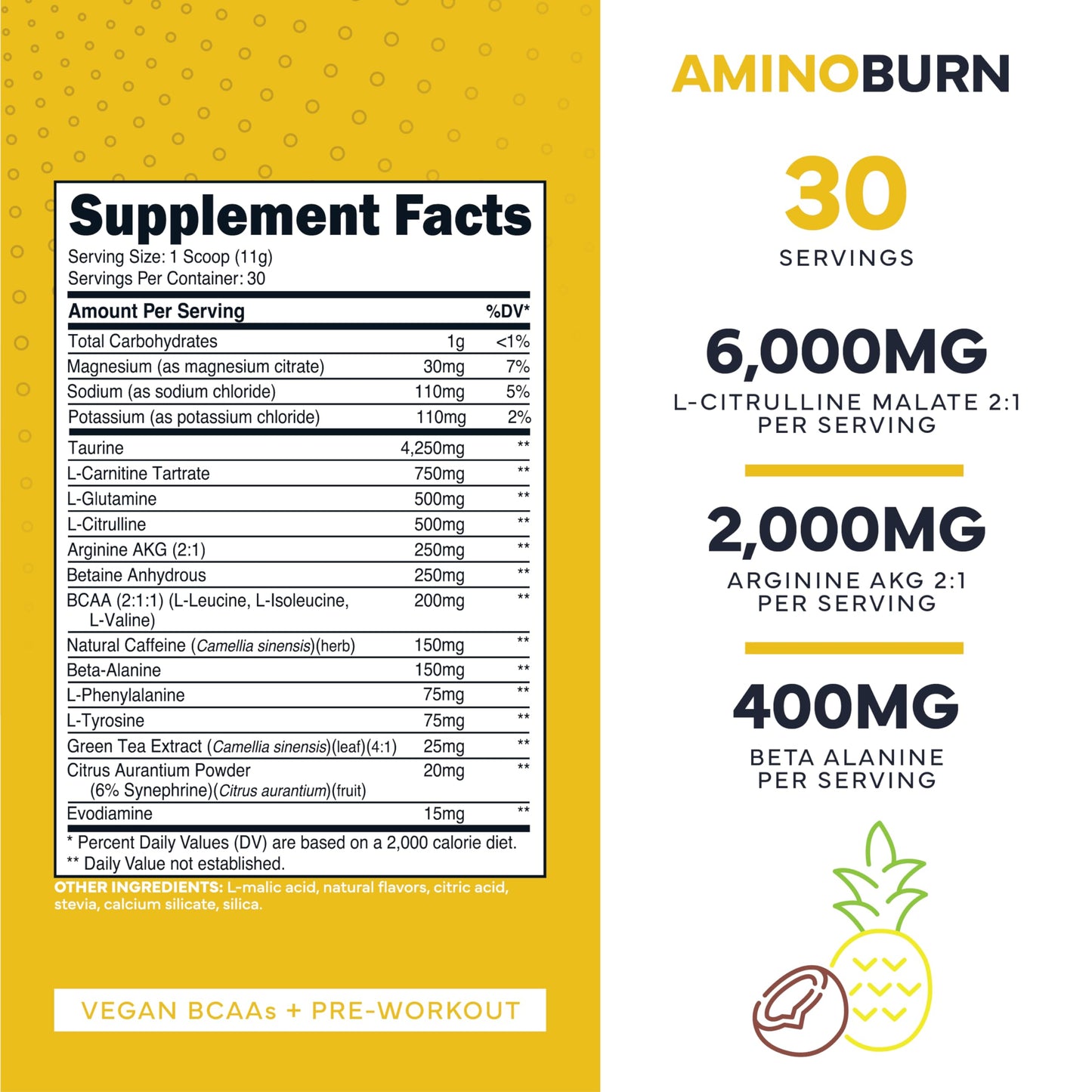 Type Zero Amino Burn Vegan BCAAs + Pre-Workout (Pina Colada Flavored) Type Zero