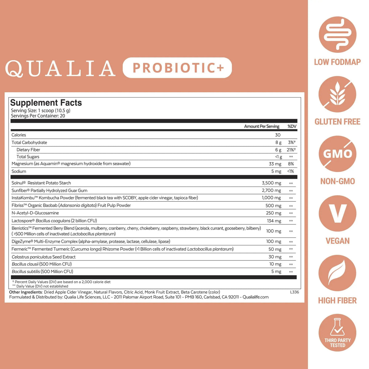 Qualia Probiotic - 28 Science-Backed Spore Probiotics, Prebiotics, and Postbiotics. Total Gut Support. Soothes Digestive discomfort. Ethically sourced. Promotes Akkermansia Growth. 1 Month Supply QUALIA LIFE SCIENCES