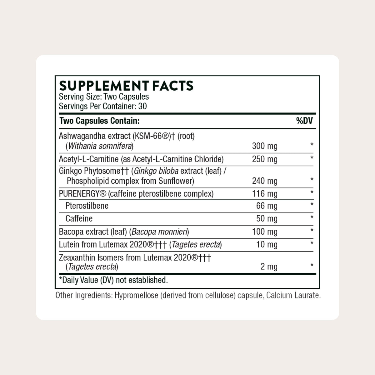 THORNE - Memoractiv - Nootropic Brain Supplement for Focus, Creativity, and Concentration - Ashwagandha, Ginkgo, Lutemax, Bacopa, Pterostilbene - Gluten-Free, Dairy-Free* - 60 Capsules - 30 Servings THORNE