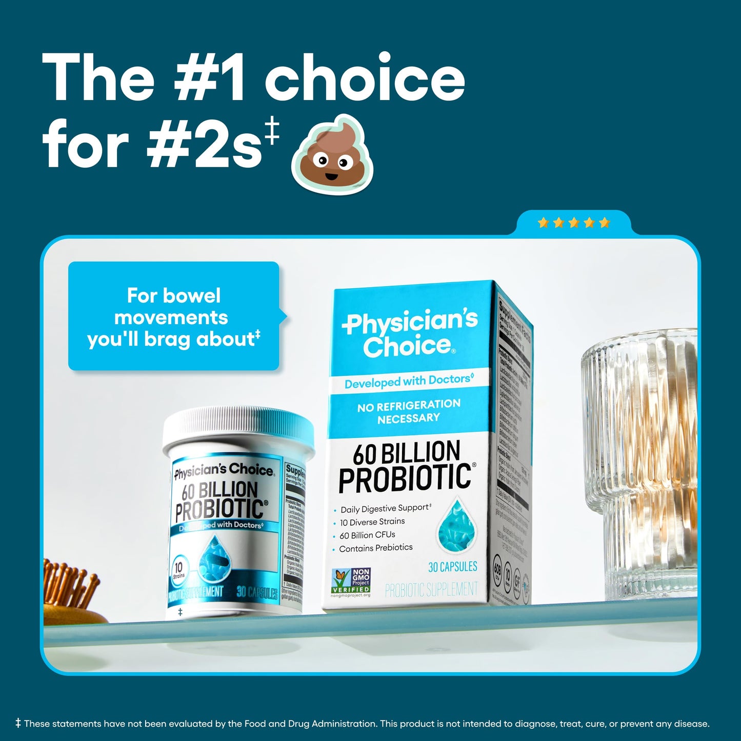 Physician's CHOICE Probiotics 60 Billion CFU - 10 Strains + Organic Prebiotics - Immune, Digestive & Gut Health - Supports Occasional Constipation, Diarrhea, Gas & Bloating - for Women & Men - 30ct Physician's CHOICE