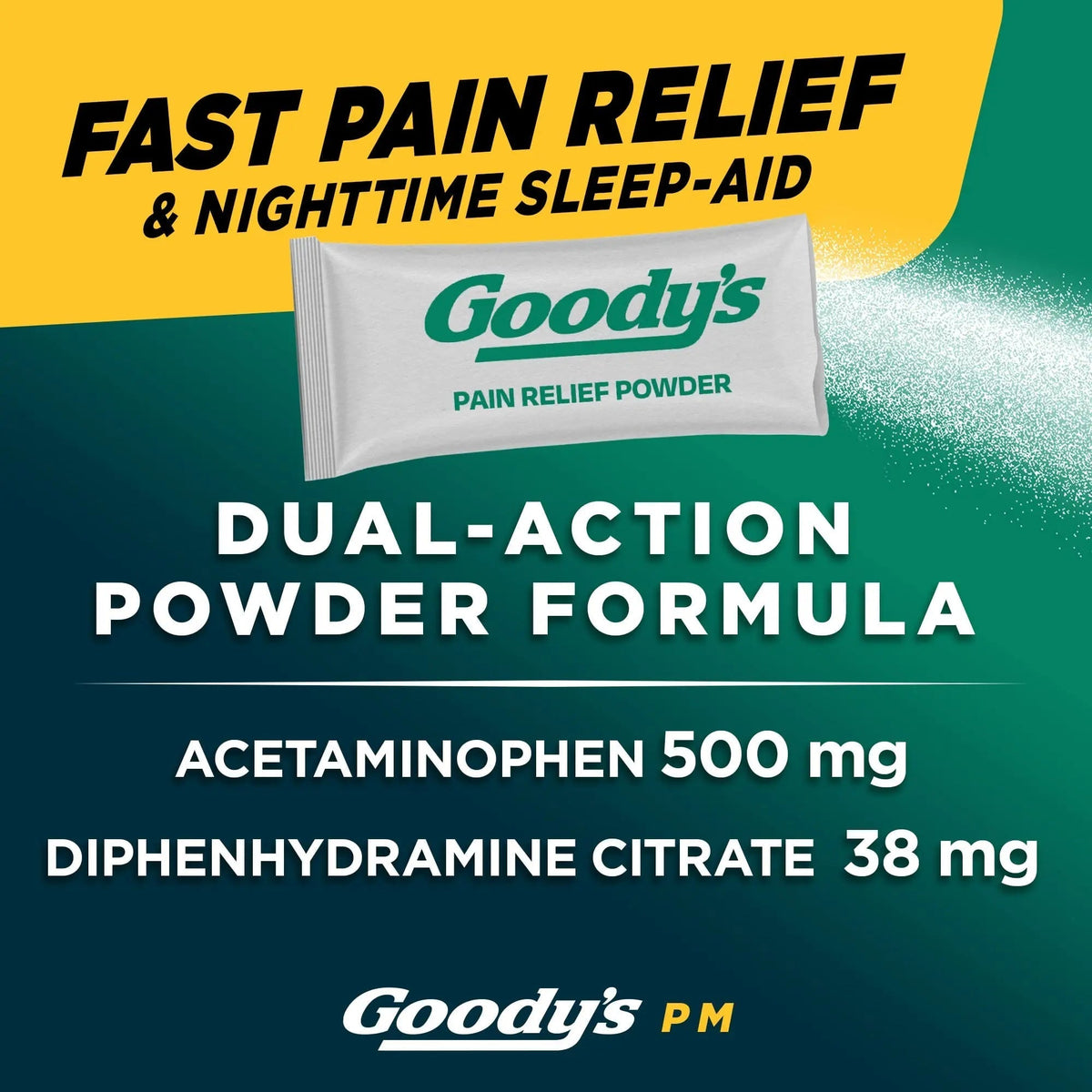 Goody's Nighttime Powder, Pain Reliever & Sleep Aid with Acetaminophen & Diphenhydramine Citrate, Caffeine Free, 16 Count Goody's