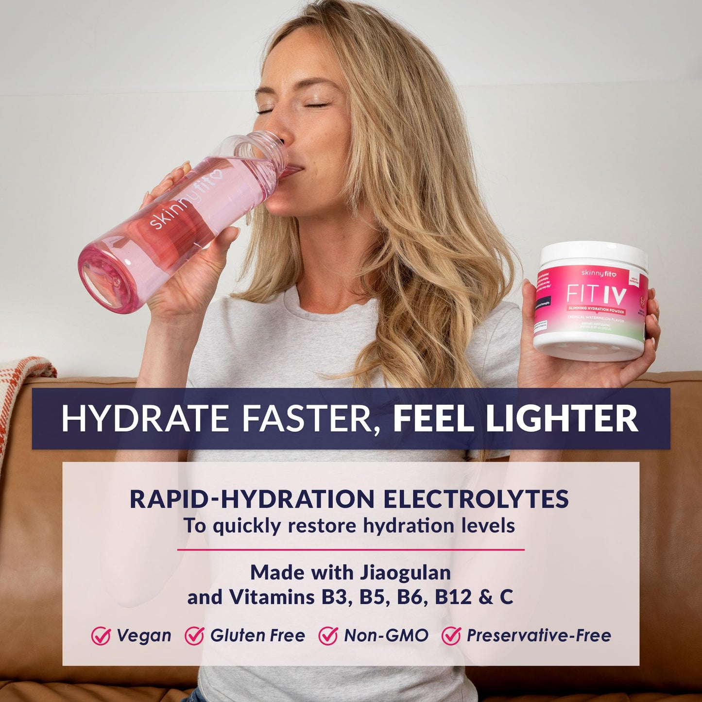 SkinnyFit - Fit IV Slimming Hydration Powder, Tropical Watermelon (Jar, 28 Scoops) - New & Improved Formula - Electrolytes, Vitamin C, Vitamin B3 - Vegan, Gluten Free, Dairy Free - Beauty & Self Care SkinnyFit