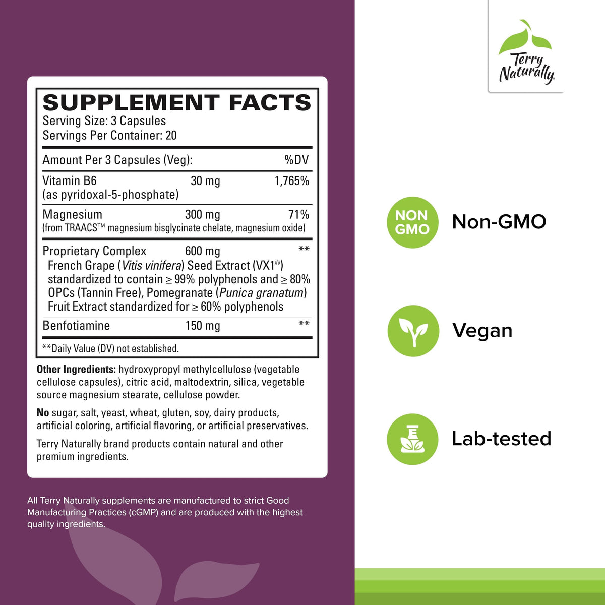 Terry Naturally Clinical OPC Heart - Heart Health Supplement with Magnesium, Vitamin B6, Grape Seed Extract - Dietary Supplement for Artery Health & Circulation - 60 Capsules Terry Naturally