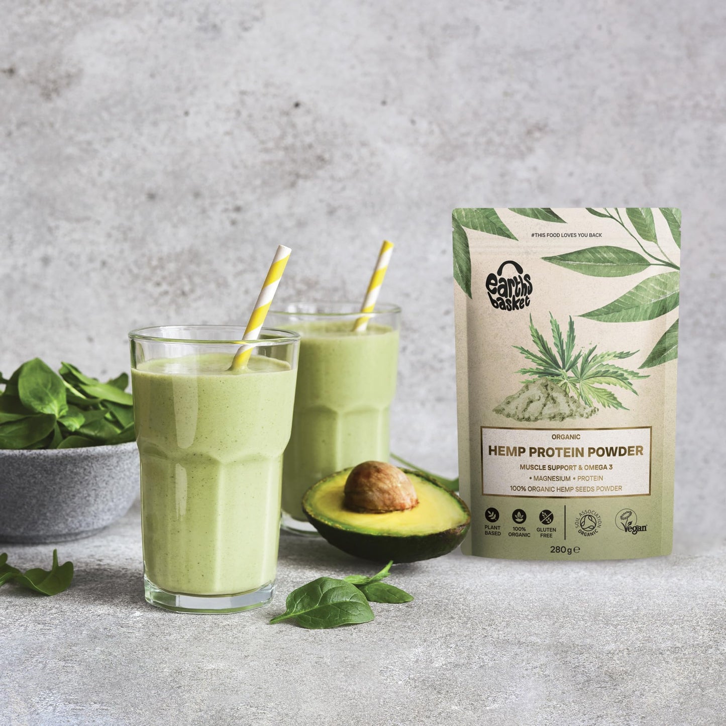 Earths Basket Organic Hemp Protein Powder,280g Natural, Unflavoured, Vegan, Gluten Free EARTHS BASKET