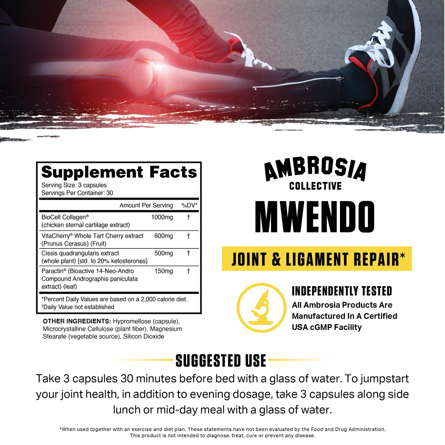 Ambrosia Mwendo - Joint & Ligament Repair | Strengthen Tendons & Increase Soft Tissue Extensibility | Muscle Soreness, & Recovery Time with BioCell Collagen | 90 Veggie Capsules Ambrosia