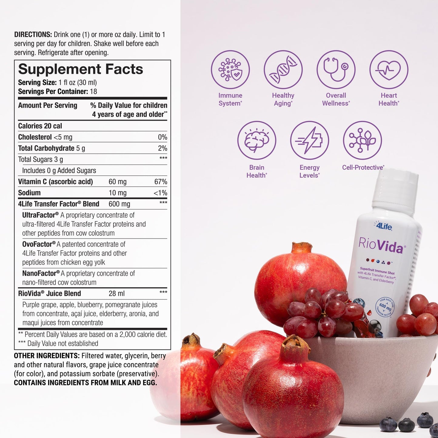 4Life Transfer Factor RioVida Tri-Factor Formula - Liquid Immune and Health Support with Vitamin C, Elderberry, Aronia Berry, Macqui, Blueberry, and Acai - Single Pack 4Life