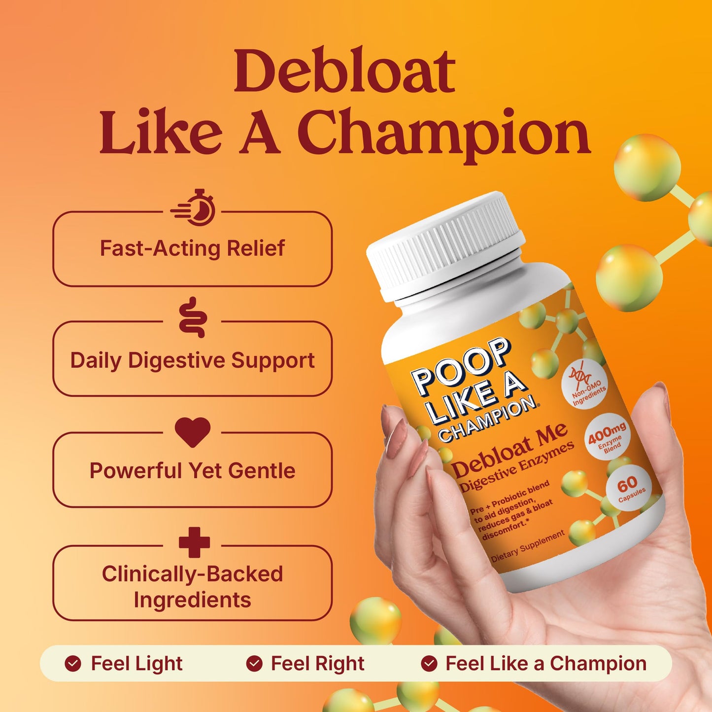 Poop Like a Champion Bloating Relief Digestive Enzymes, Probiotic Powered Capsules to Support Digestive Health and Gas Relief, 60 Capsules Poop Like a Champion