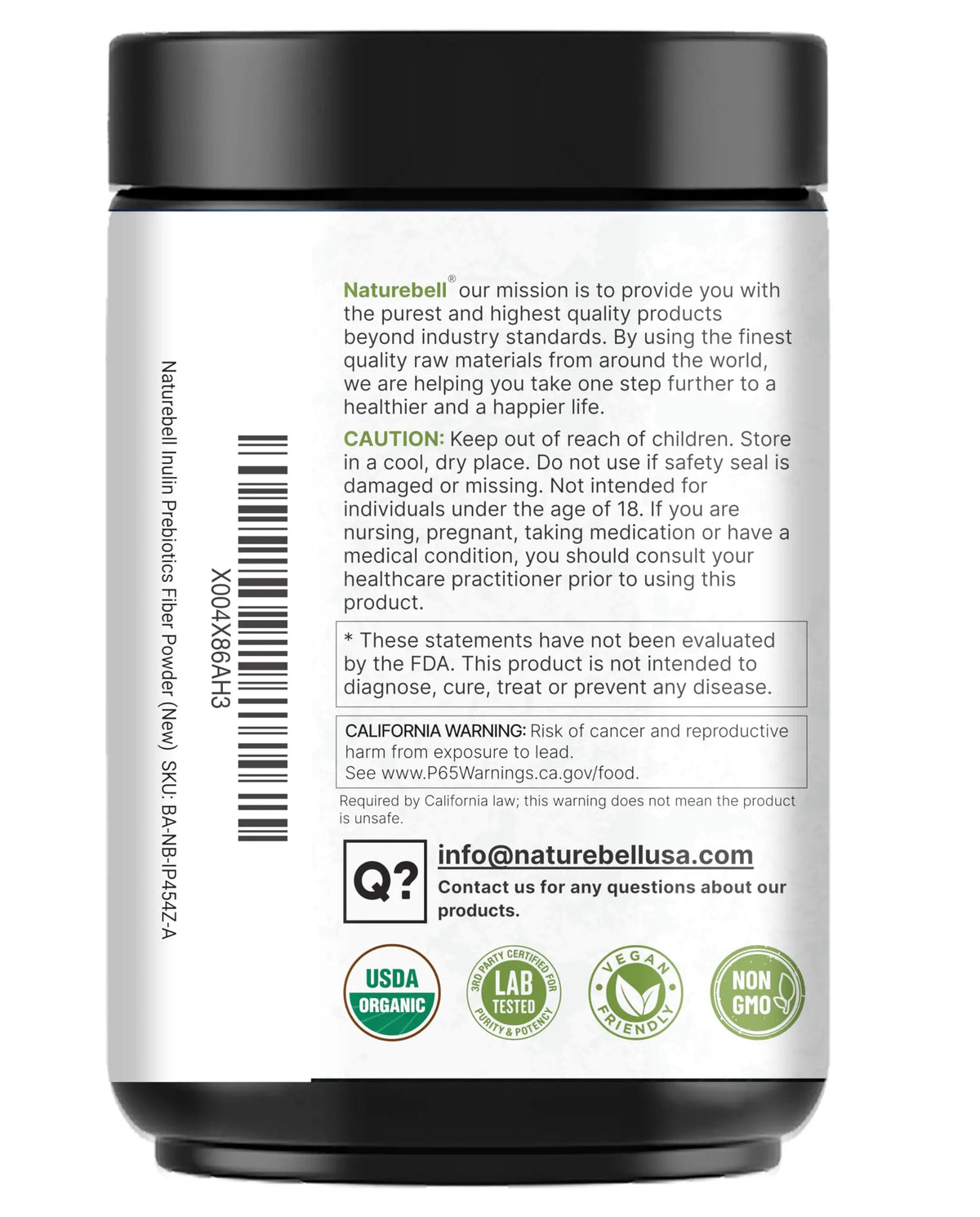 NatureBell Organic Inulin Prebiotic Fiber Powder, 1lb | Natural Chicory Root Source – Easily Mixes with Coffee or Smoothies – Fiber Supplement for Women & Men NatureBell