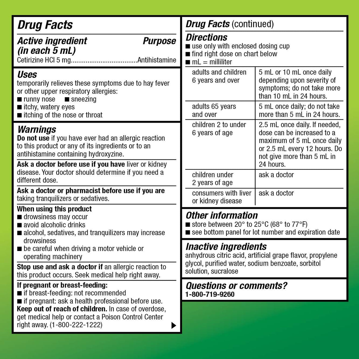 Amazon Basic Care 24 Hour Allergy Relief for Children, Cetirizine Hydrochloride Oral Solution 1 mg/mL, Grape Flavor, Dye Free, 8 fl oz (Pack of 1) Amazon Basic Care