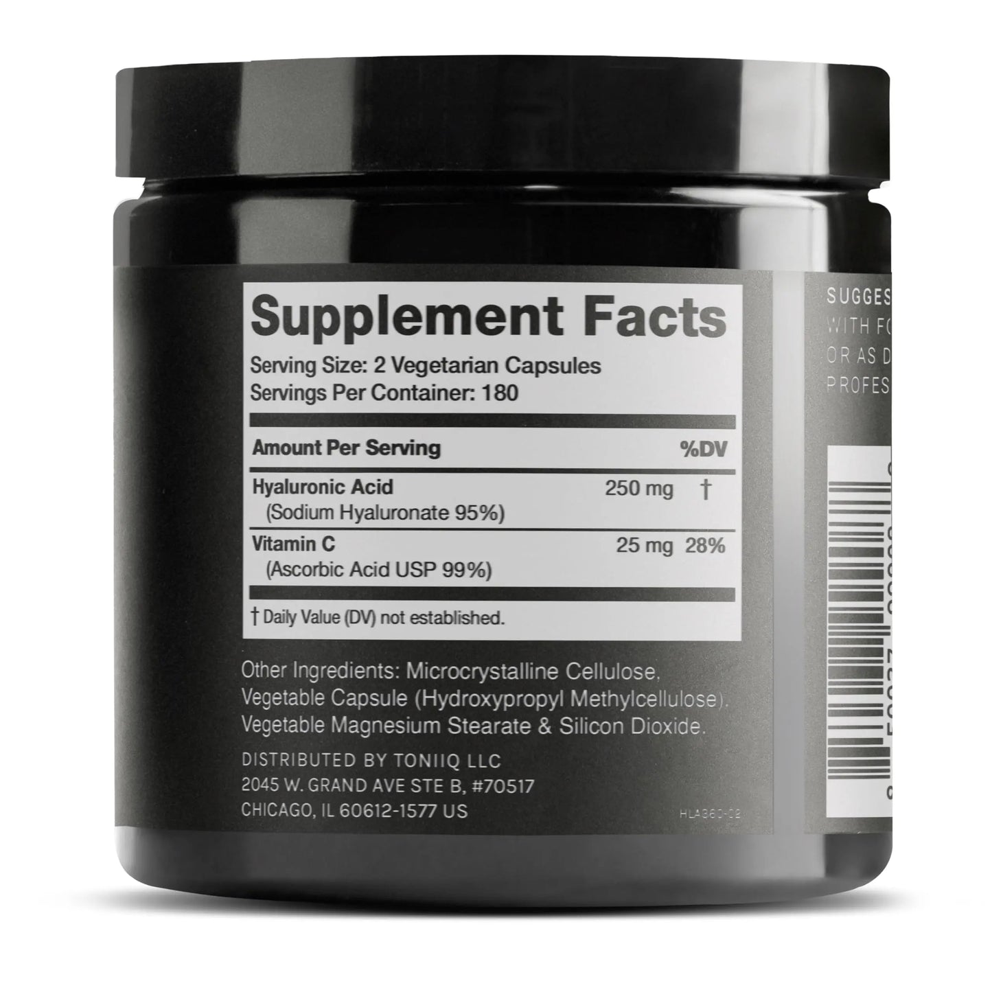 Toniiq Hyaluronic Acid Supplements – Lab Tested 95% Ultra High Purity – Fermented and Bioavailable with Vitamin C – Third Party Lab Tested – 360 Capsules Toniiq