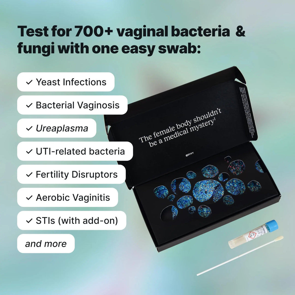 Evvy Vaginal Health Test | at-Home Microbiome Test for BV, Yeast Infection, Ureaplasma & More | Discreet Results in 7–10 Days | Clinician-Reviewed Report & Rx Options Evvy