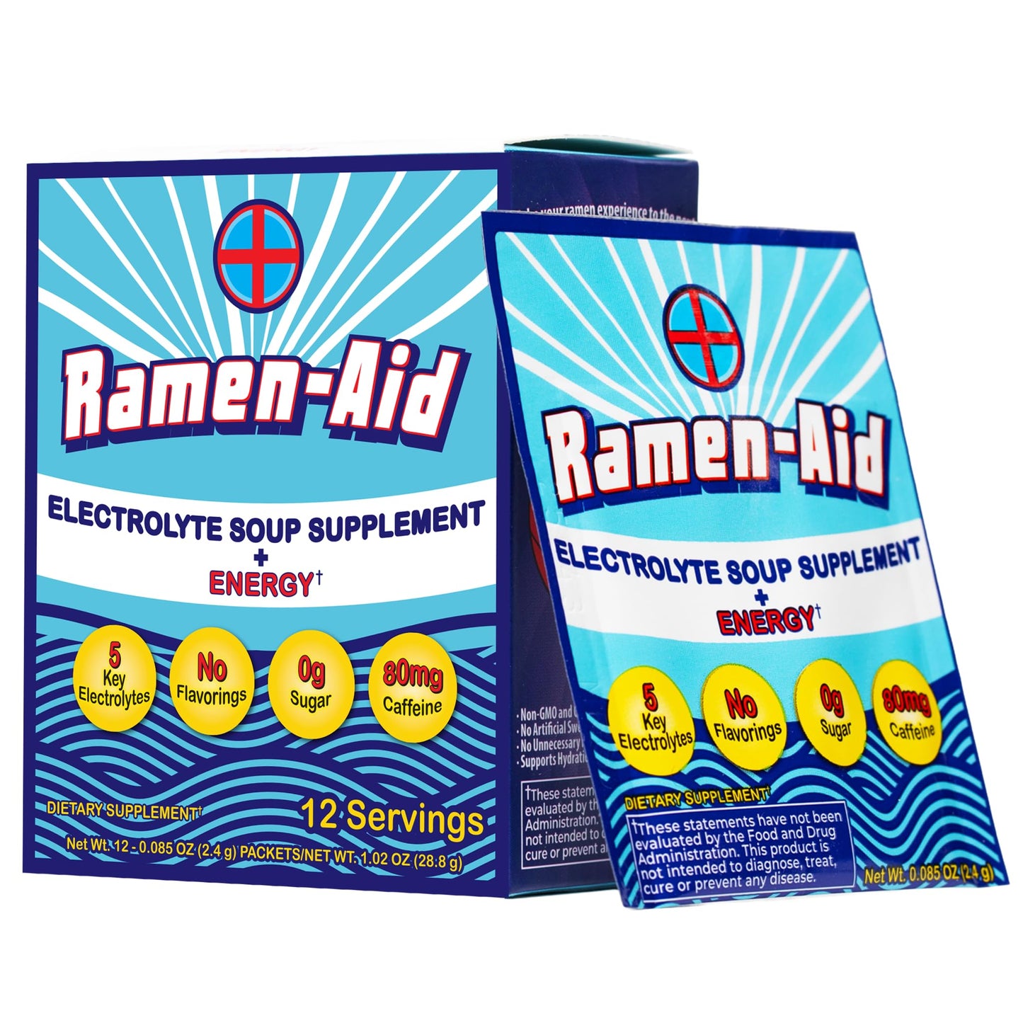 Ramen-Aid Electrolyte Soup Supplement with Energy, 80mg Caffeine, Sodium-Free, Sugar-Free, 12 Packets Ramen-Aid