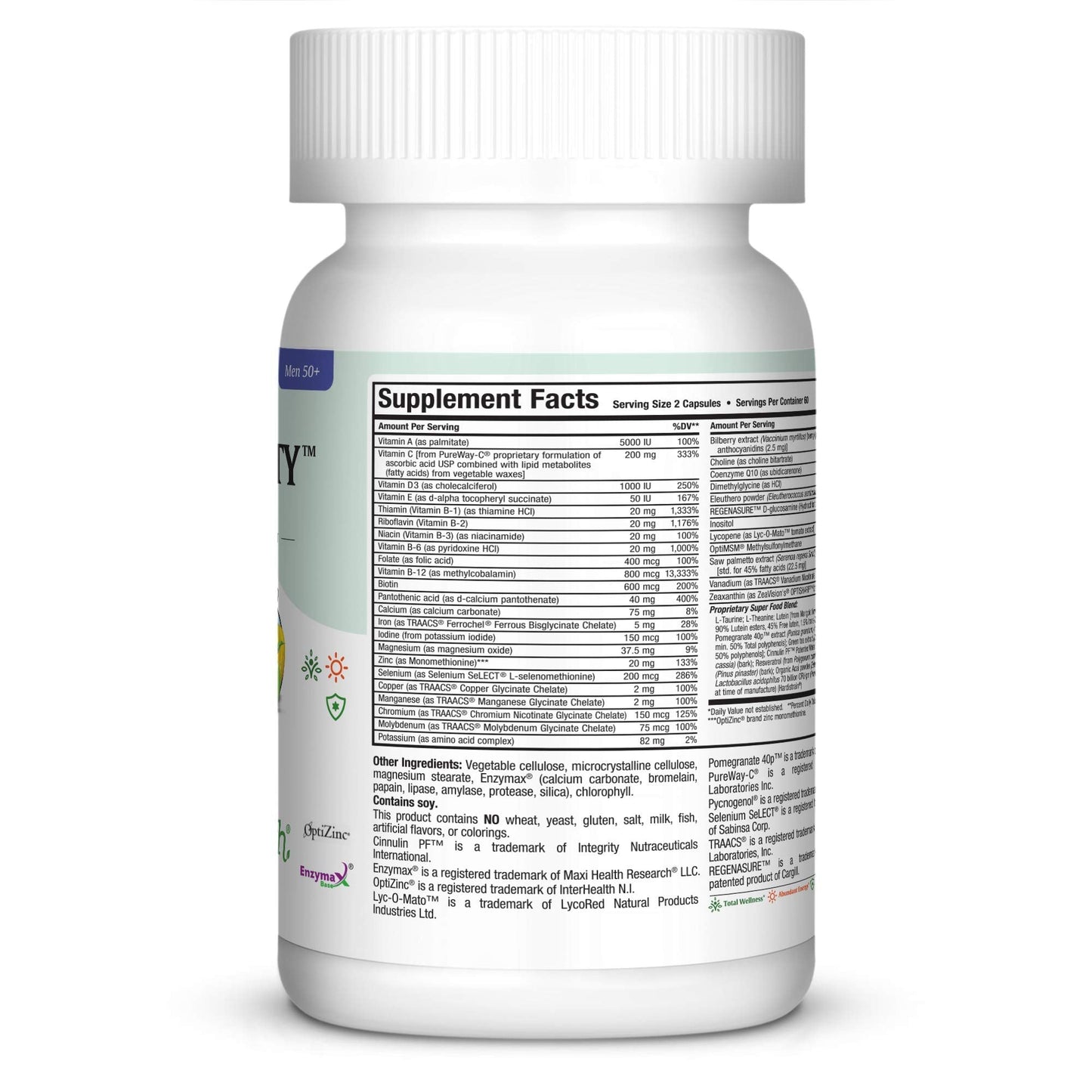 Mens Multivitamin 50 Plus – Daily Multivitamin for Men Over 50 with Vitamin B12, A, D, C, Zinc, Magnesium & More – Energy, Immune & Heart Support Mens Multi Vitamins - Non-GMO – 120 Capsules Maxi Health