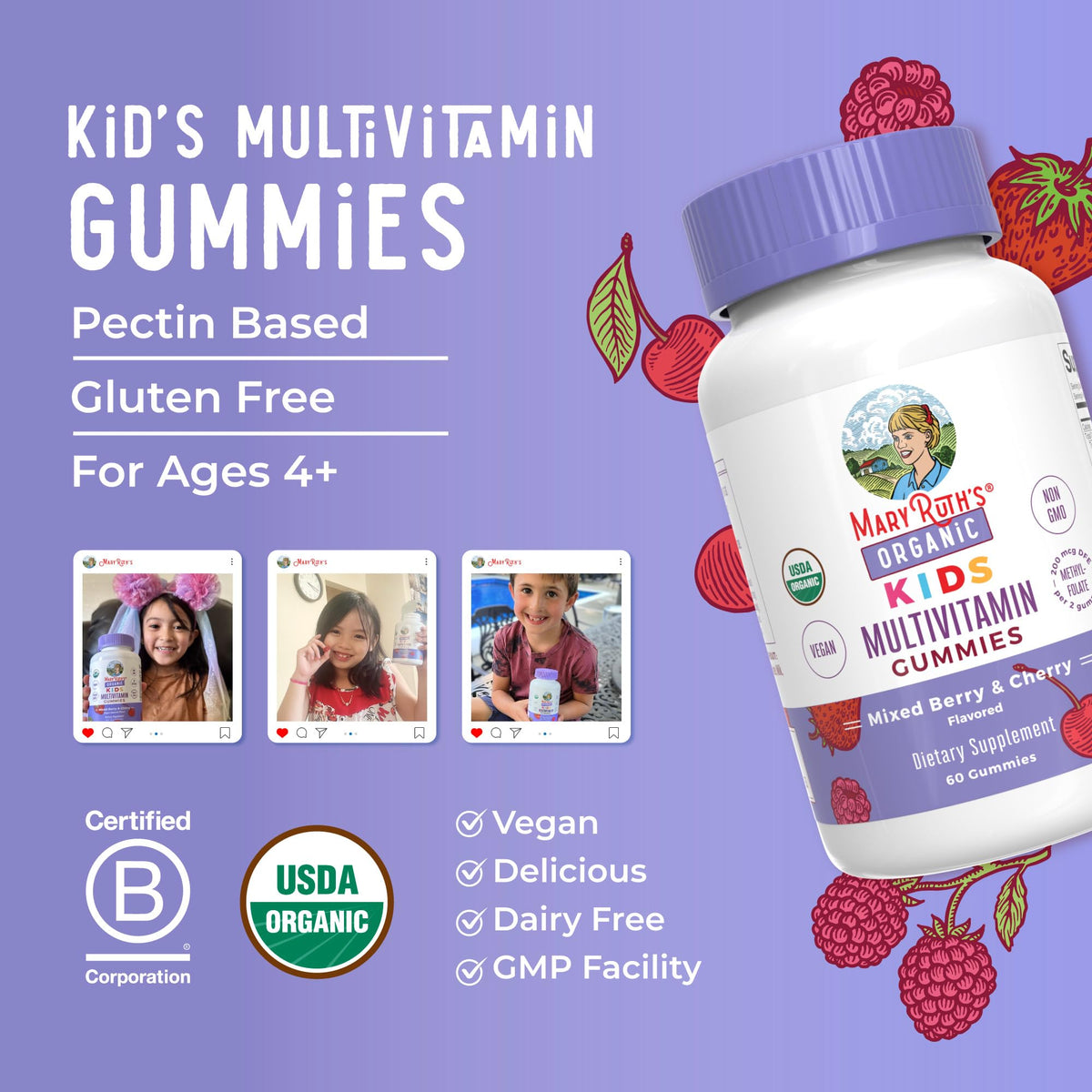 MARYRUTH'S Kids Vitamins | Multi | 1 Month Supply | Multivitamin Gummies for Ages 4+ | Multivitamin for Kids | Vegan | Only 2 Gummies a Day | 60 Count Gsupps Australia