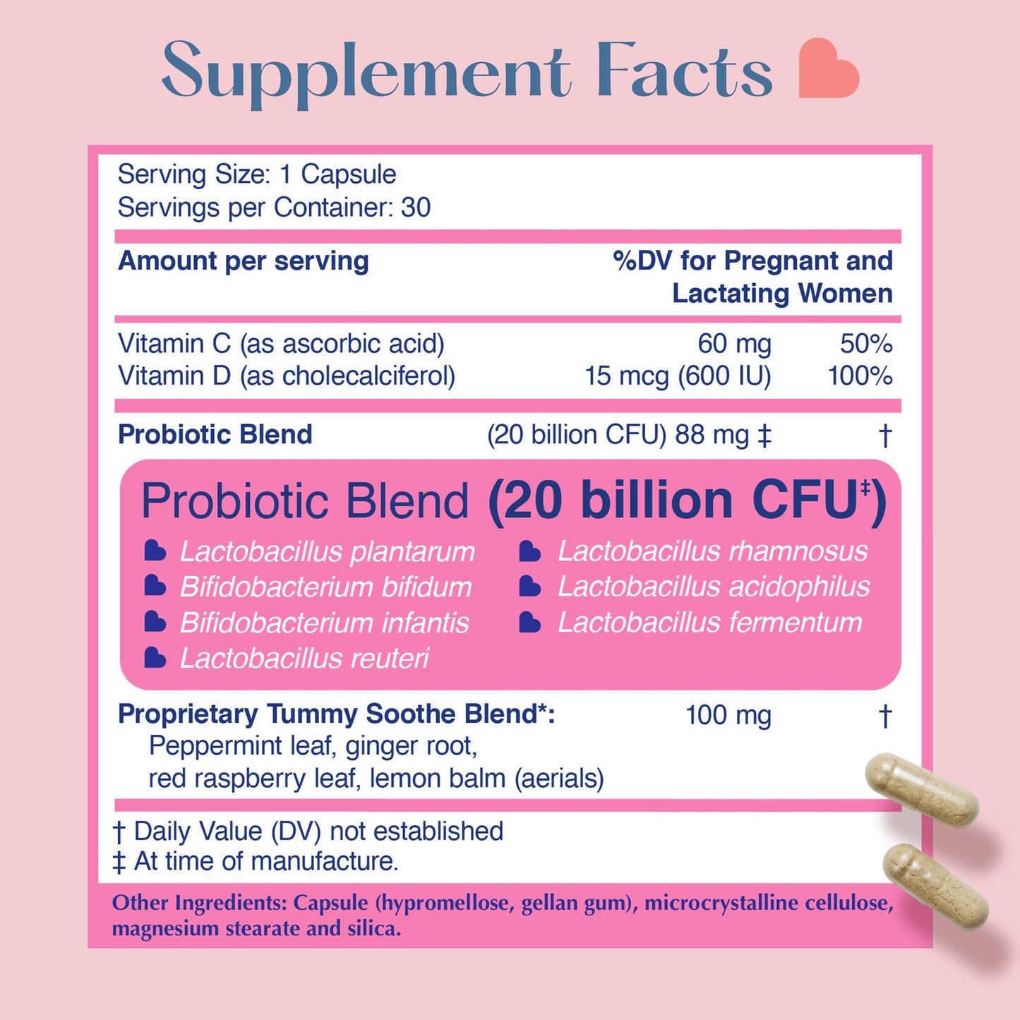 LOVEBUG Prenatal Probiotic | Helps with Morning Sickness, Nausea, Heartburn & Digestion | Helps Baby Microbiome | Multi Strain 20 Billion CFU | 30 Capsules LOVEBUG