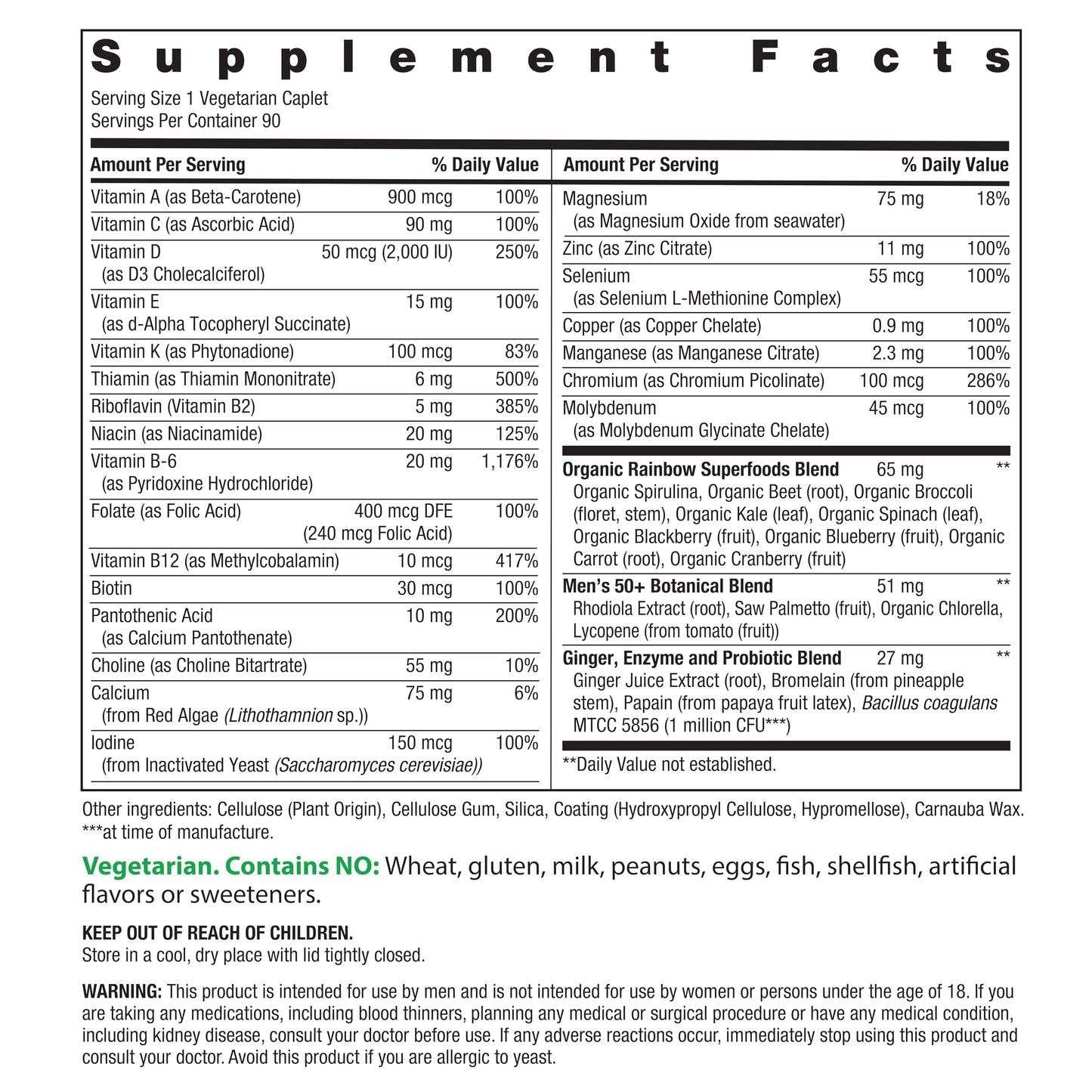 Rainbow Light Mens Multivitamin One + for 50 Plus | 90 Caplets | Supports Muscle Health | with Vitamins C, D, and Zinc Rainbow Light
