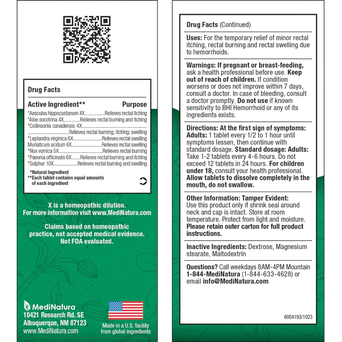 MediNatura BHI Hemorrhoid Relief - Natural Hemorrhoid Treatment for Relieving Rectal Itching - Daily Support - Chewable & Easy-to-Use Tablets - Plant-Based - 100 Count MediNatura