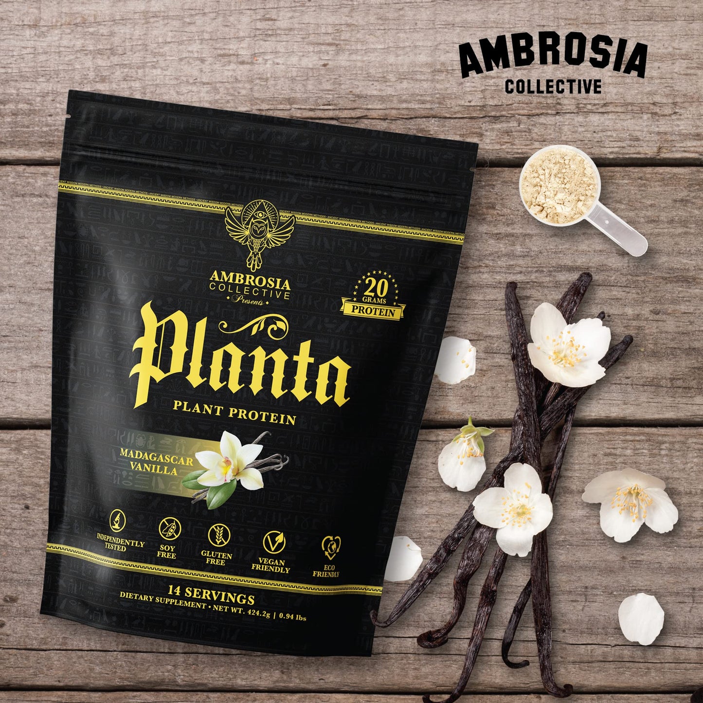 Ambrosia Plant Based Protein Powder 20g | Clean Vegan Pea Protein Powder | Gluten & Dairy Free, Keto Friendly, No Added Sugar | 14 Servings | Vanilla Ambrosia