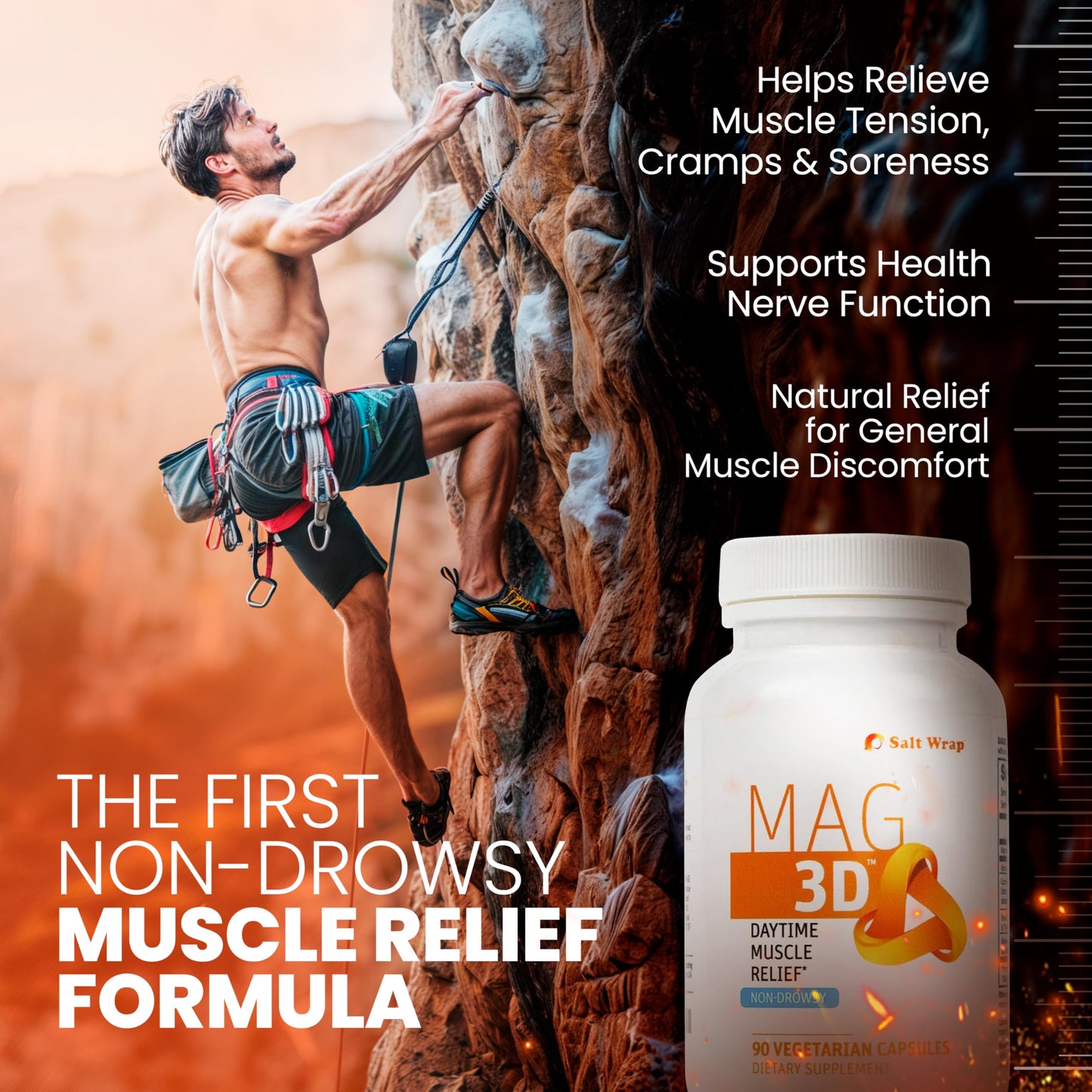 SaltWrap Mag 3D – Daytime (Non-Drowsy) Leg Cramp & Muscle Relief Support - Natural Supplement for Muscle and Nerve Health with Turmeric, Alpha Lipoic Acid & Magnesium SaltWrap
