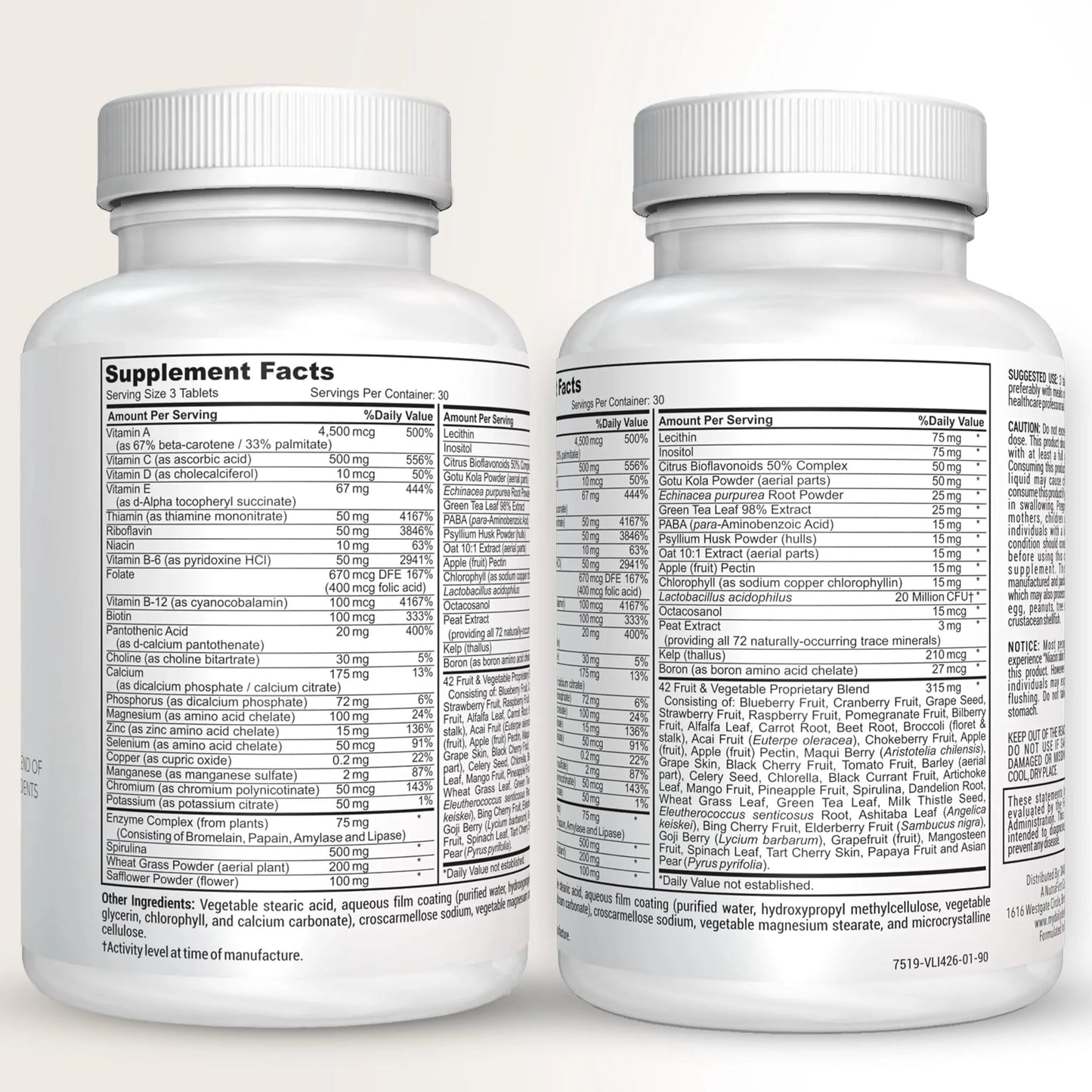 Fruit and Veggies Supplement - Multi Vitamins for Adults w/ Vitamins A, B Complex, D, E, Zinc, Biotin, Calcium - Fruit Vegetable Supplements for Energy & Immunity Support Daily Defense