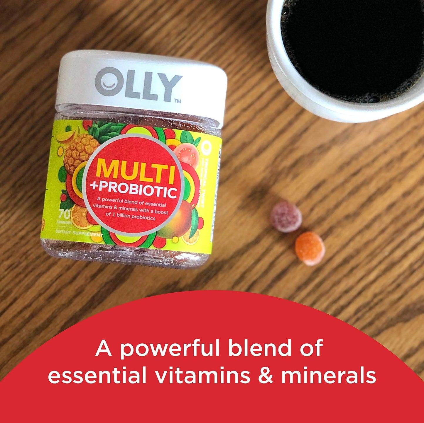OLLY Multi + Probiotic Adult Multivitamin Gummy, 1 Billion CFUs, Digestive and Immune Support Chewable Supplement, Tropical Twist, 35 Day Supply - 70 Count OLLY