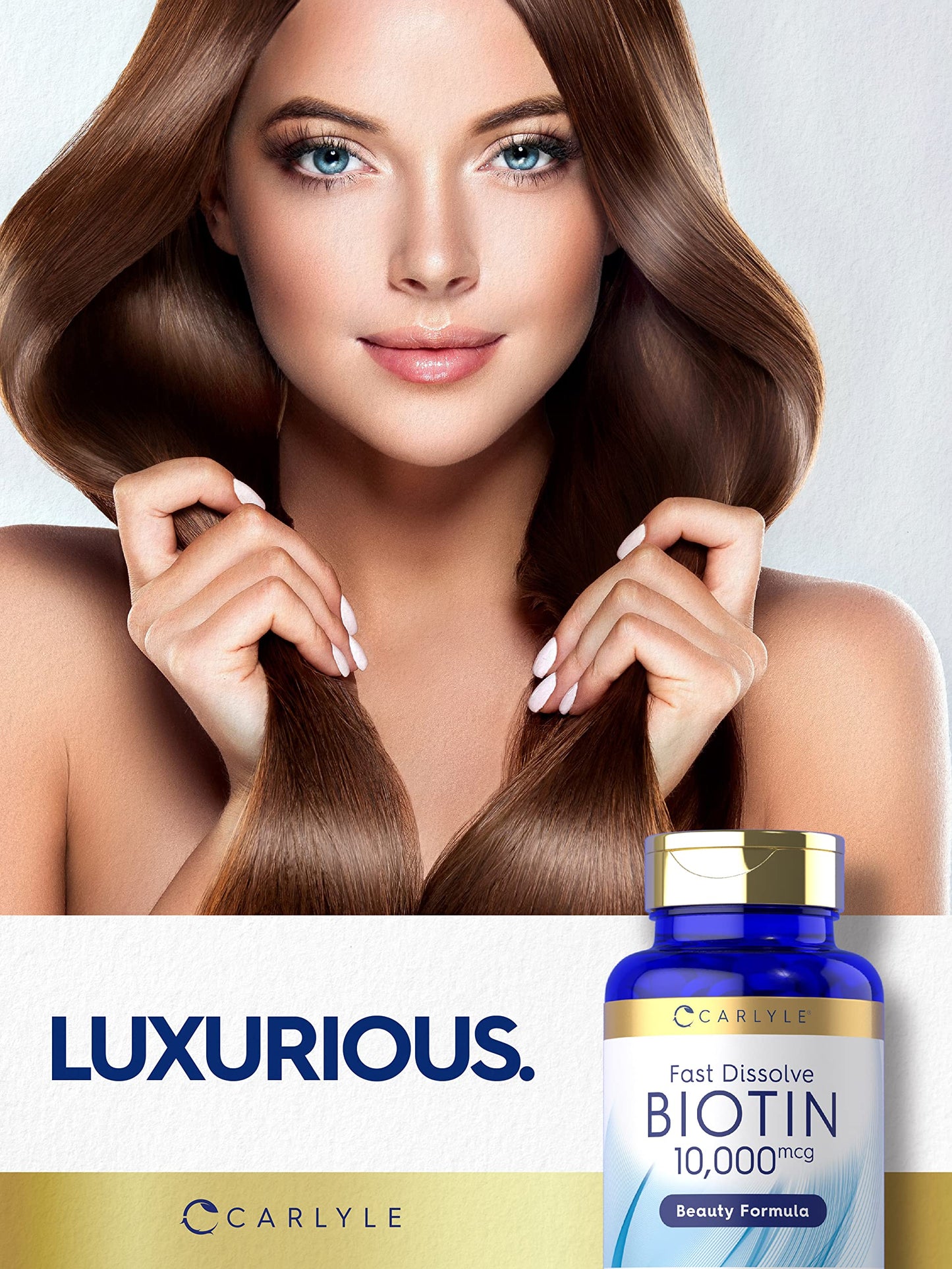 Carlyle Biotin 10000mcg | 250 Fast Dissolve Tablets | Max Strength | Vegetarian, Non-GMO, Gluten Free Supplement Carlyle