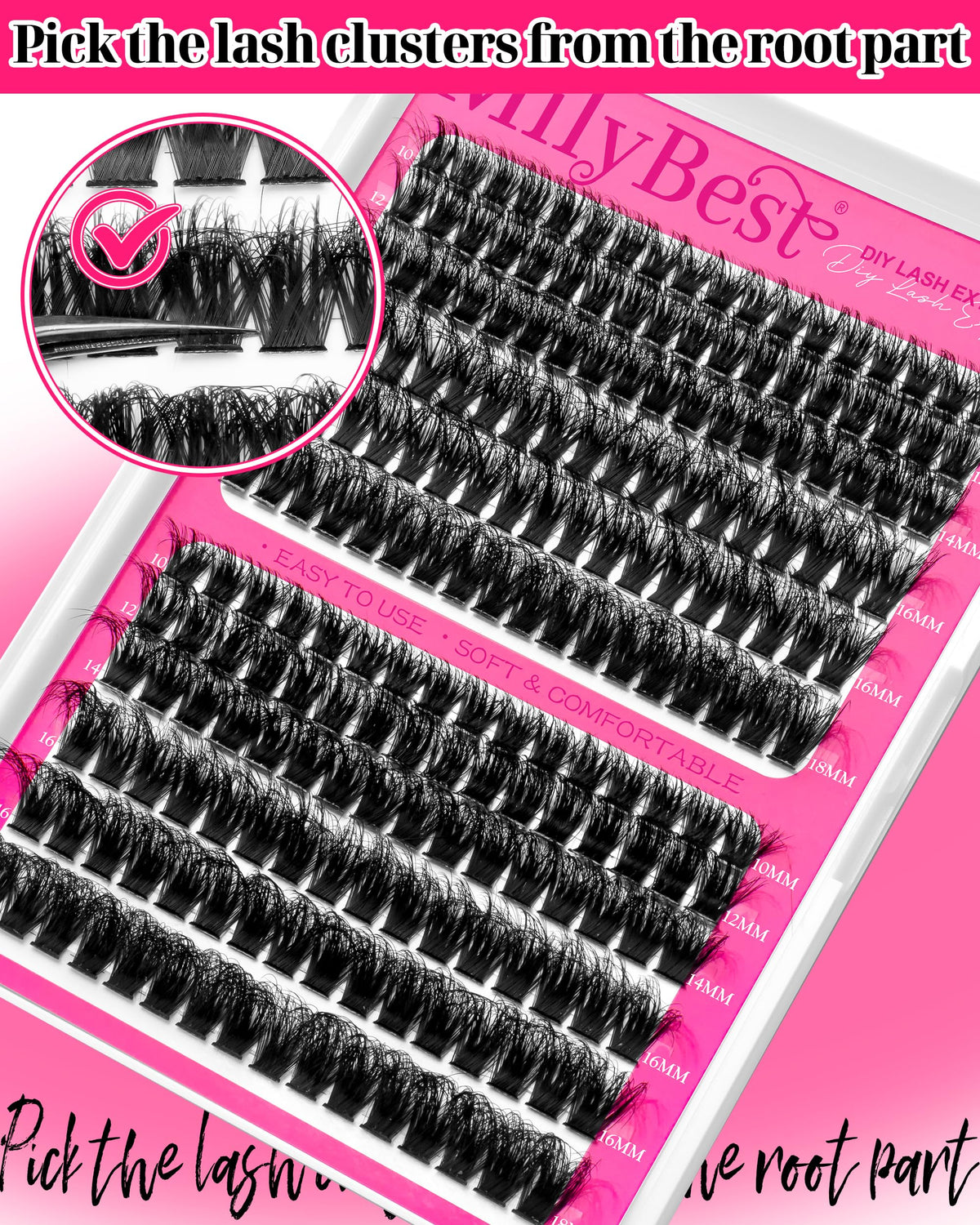 MilyBest 4 Styles Lash Clusters Kit, 864 Pcs D Curl Volume Lashes MilyBest