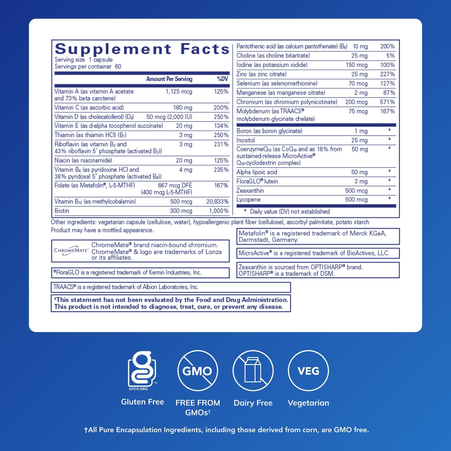 Pure Encapsulations O.N.E. Multivitamin - Once Daily Multivitamin with Antioxidant Complex Metafolin, CoQ10, and Lutein to Support Vision Pure Encapsulations