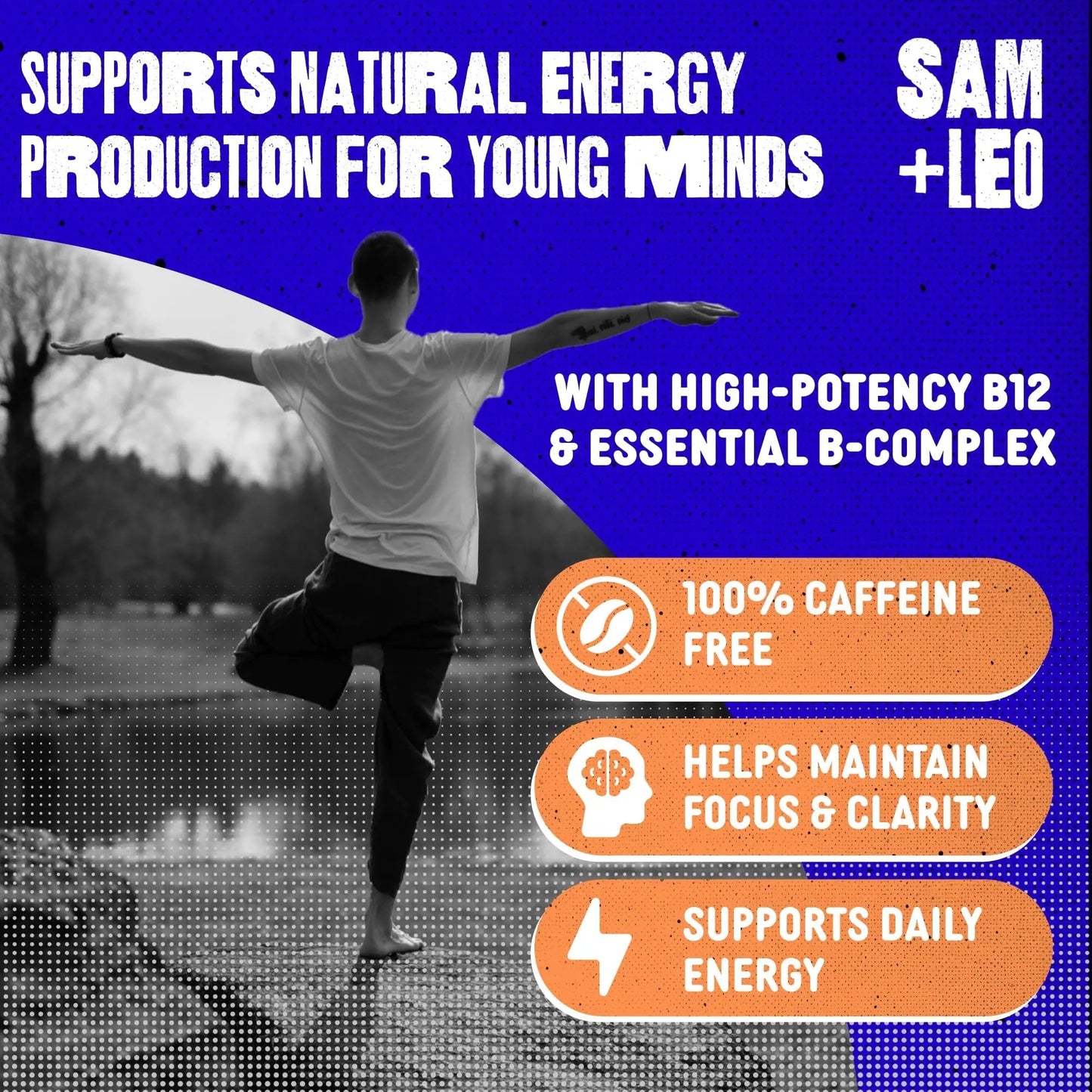 SAM+LEO Vitamin B Complex Gummies with Biotin for Kids & Teens - Caffeine-Free Focus & Energy Support Supplement Gummies | SAM+LEO