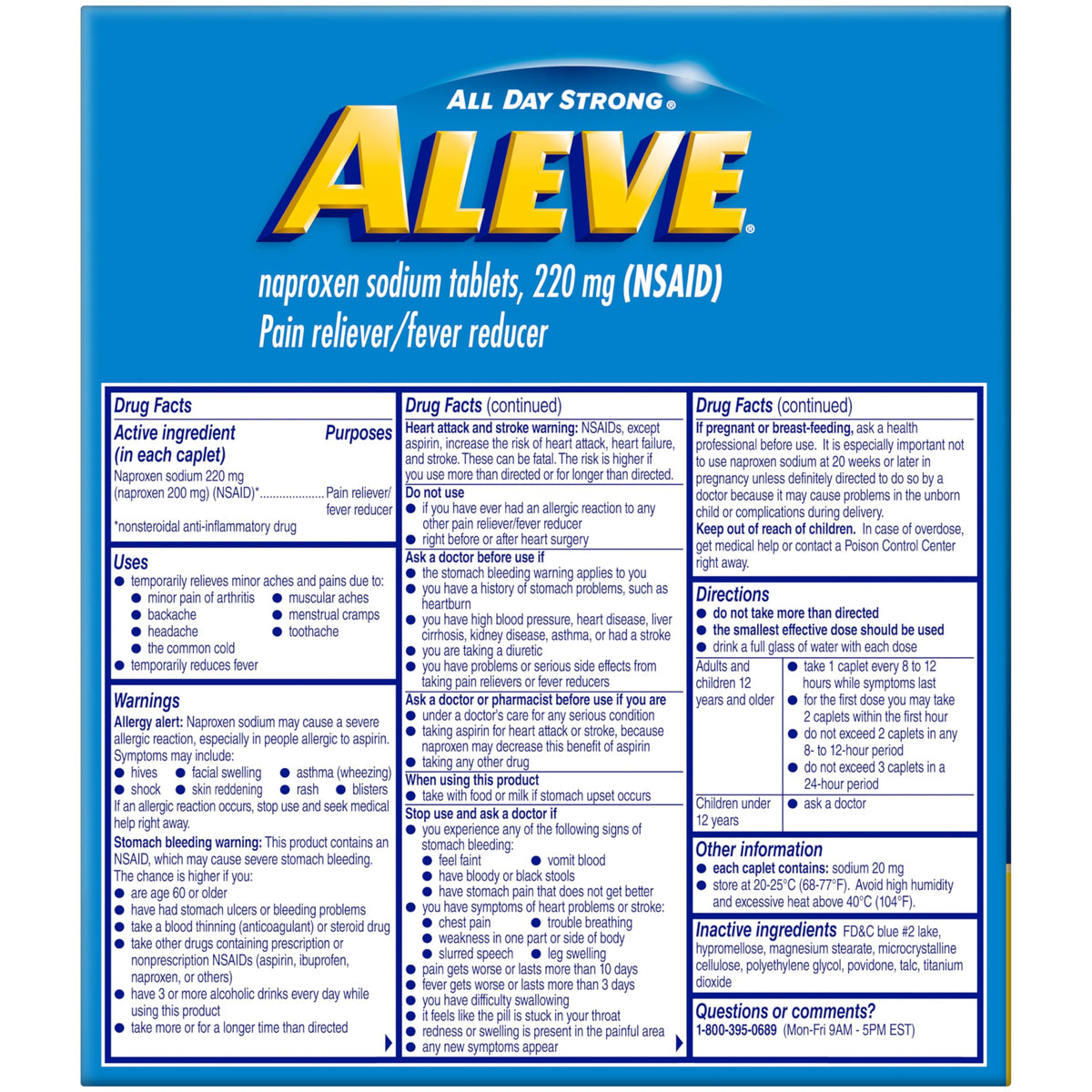 Aleve Pain Reliever & Fever Reducer Naproxen Sodium Caplets, Body and Arthritis Pain Reliever, Medicine for Adults and Children Ages 12 and Up, 60 Individual Pouches Aleve