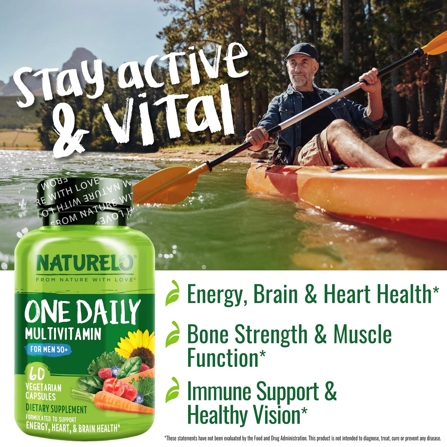 NATURELO Mens Multivitamins for Men 50+ - One Daily Multivitamin for Men with Vitamins, Minerals & Organic Whole Foods NATURELO