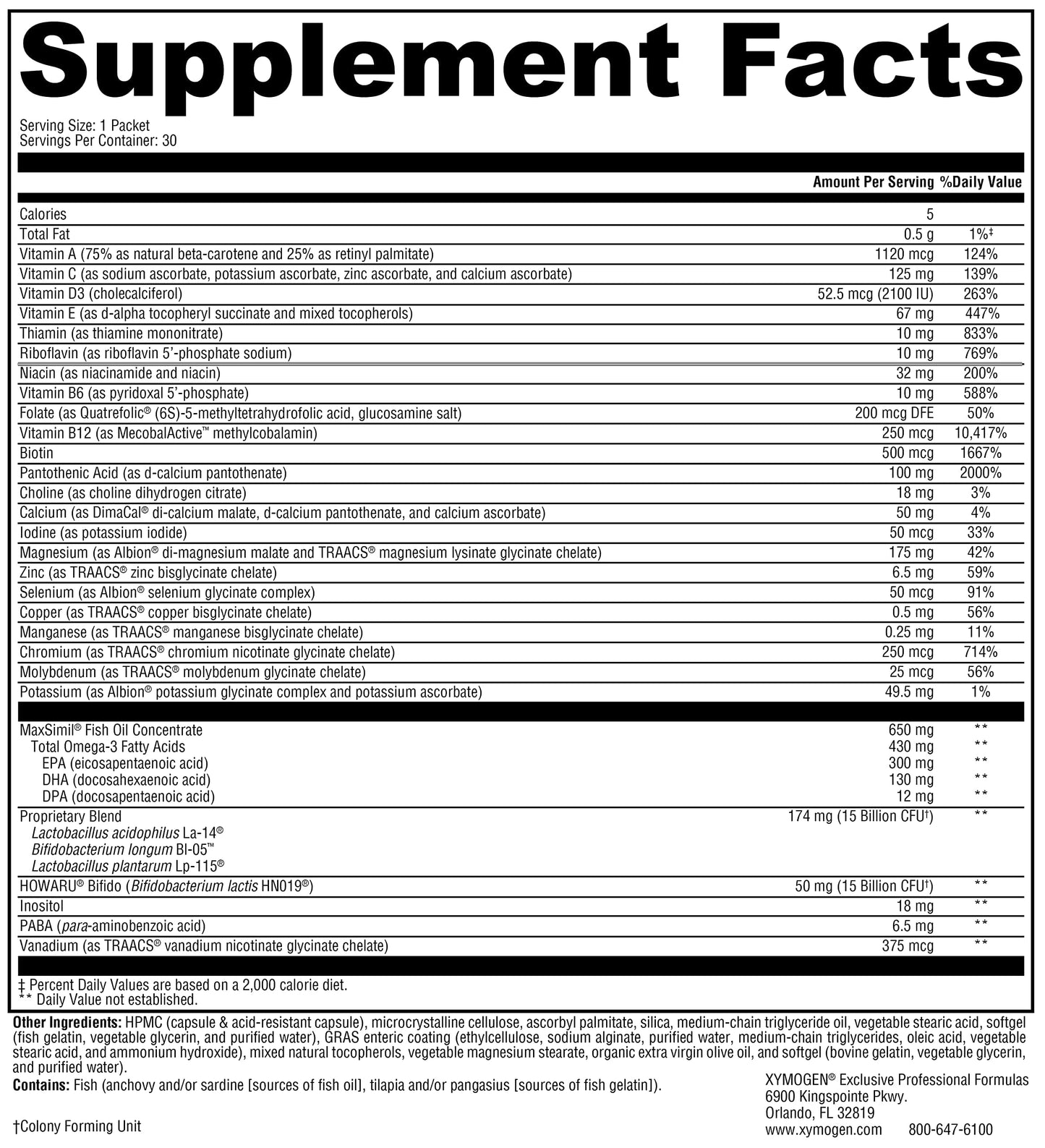 XYMOGEN Foundation Essentials - Daily Supplement Packets for Overall Health - Fish Oil, Magnesium & Probiotics - Travel-Friendly - Gluten-Free & Non-GMO - 30 Packets XYMOGEN