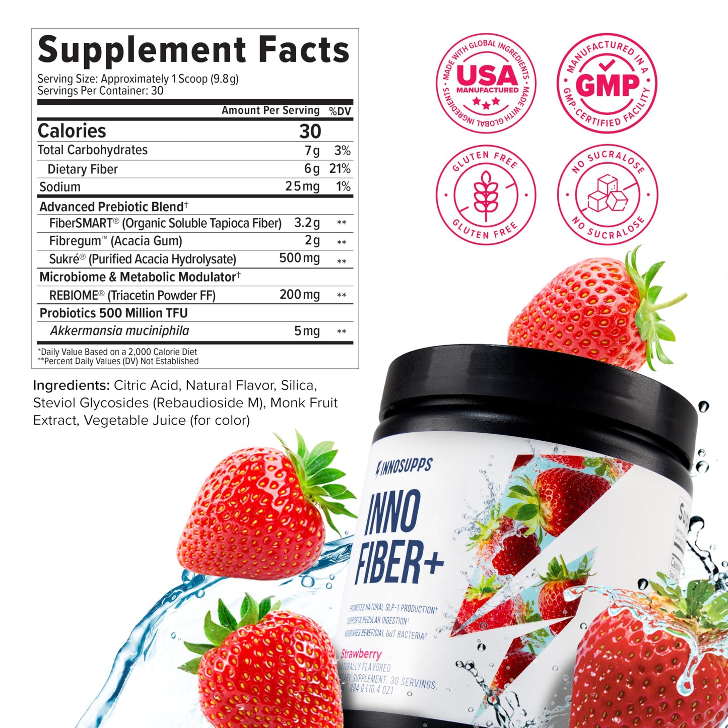 Inno Fiber+ 6g Daily 3-in-1 Fiber Supplement + Prebiotic, Probiotic, and Postbiotic for Men & Women, Supports Digestive Health, Gut Health, 30 Servings