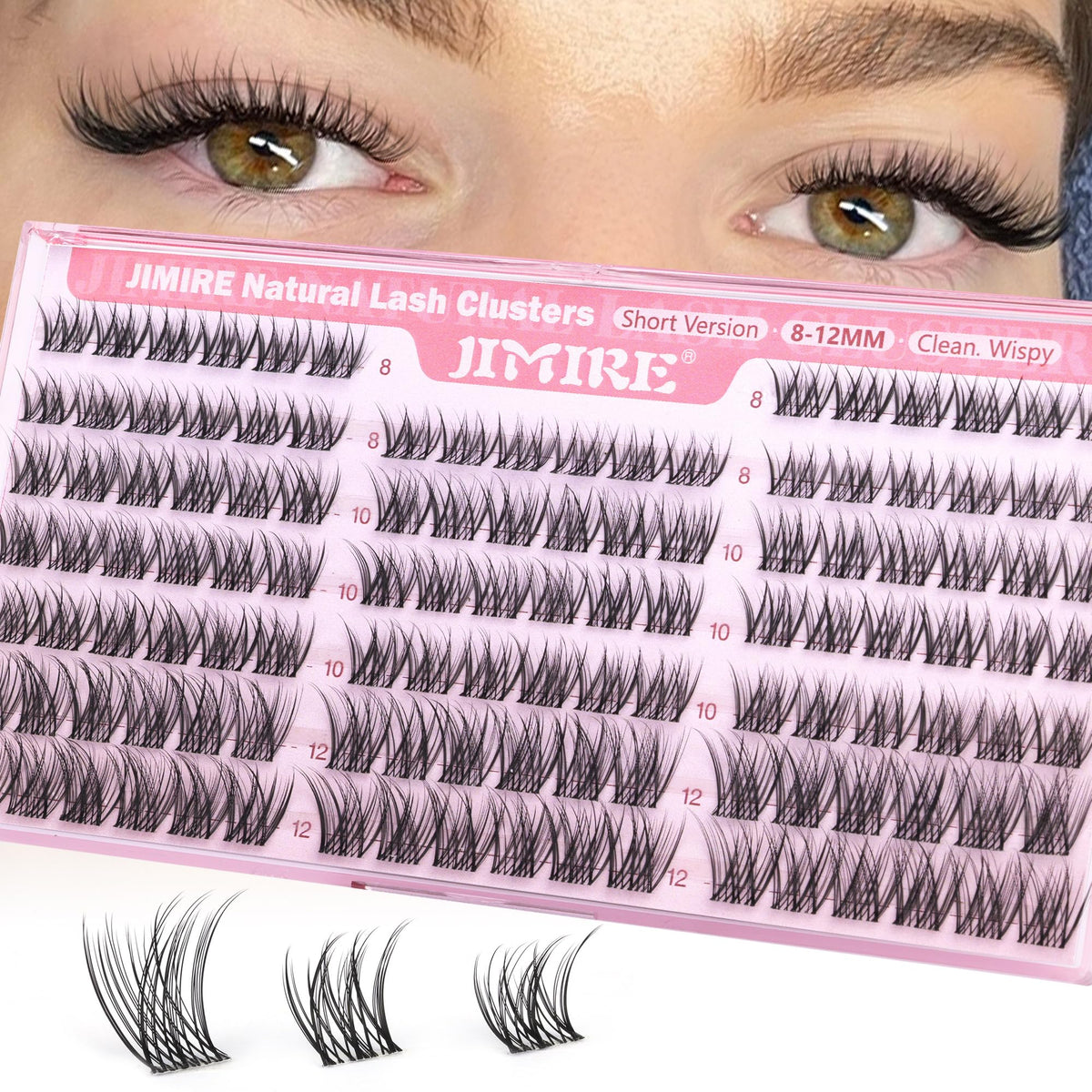 Natural Lash Clusters Wispy 8-12MM Short Eyelash Clusters Wispy Lashes Clusters with Clear Band C-Curly Cluster Eyelash Extensions 120Pcs DIY Lash Extensions at Home by JIMIRE JIMIRE