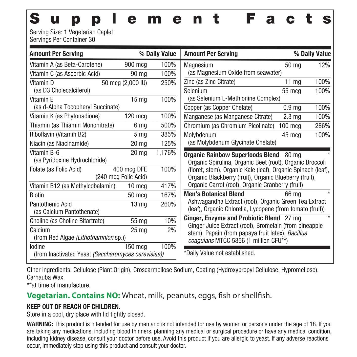 Rainbow Light Mens Multivitamin One + | 30 Caplets | Real Food Nutrients, Digestive Enzymes & Probiotics Rainbow Light