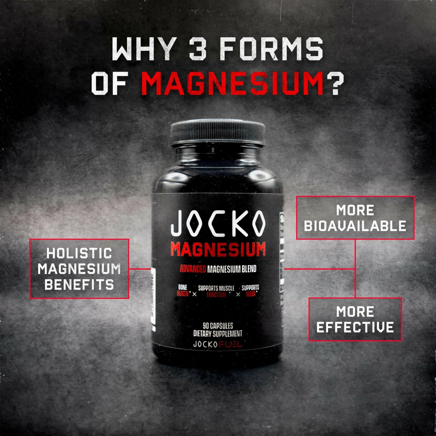 Jocko Fuel Magnesium Complex Supplement - Magnesium Glycinate, Citrate, & Taurate Capsules Dietary Supplement for Muscle Recovery & Relaxation, Heart, Nerve, Bone Support, & Sleep 30-Day Supply Jocko Fuel