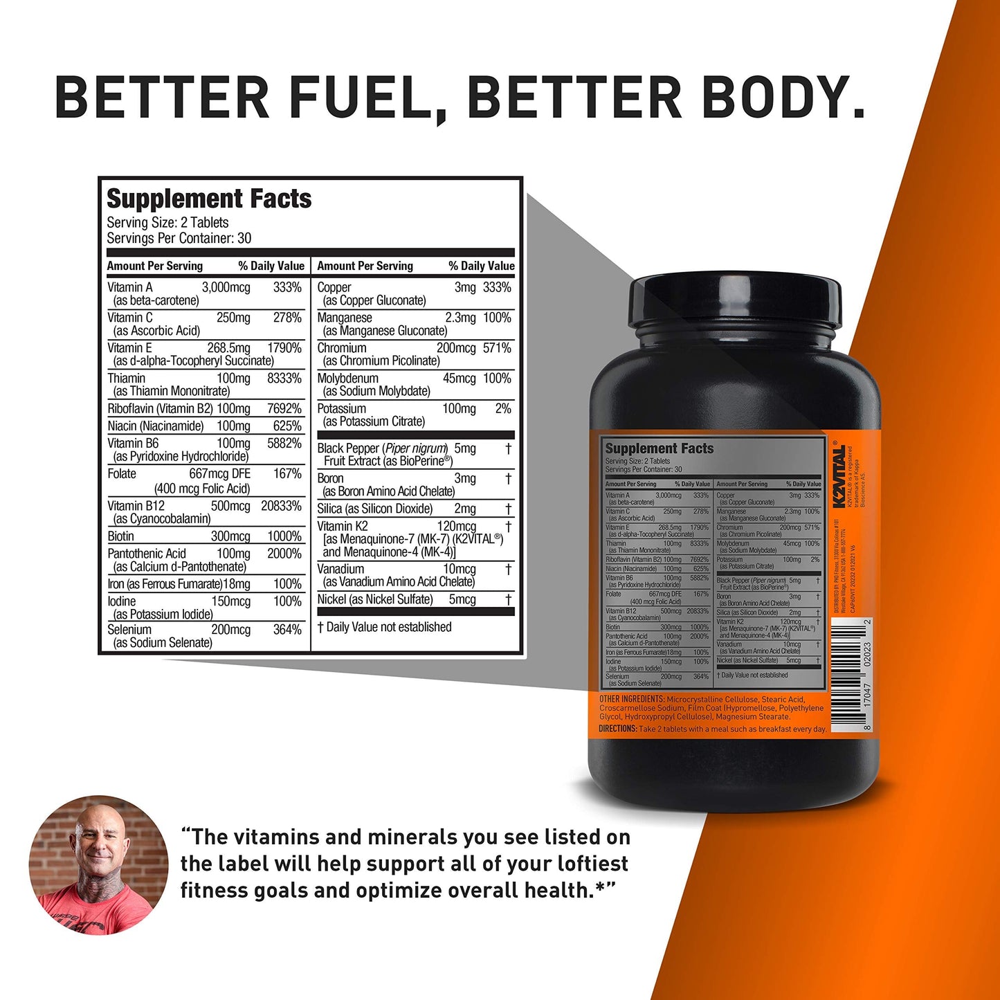 JYM Supplement Science Vita JYM Sports Multivitamin & Mineral Support, Vitamin A, C, B6, B12, E, K, Boron, Biotin, Potassium 60 Tablets JYM Supplement Science