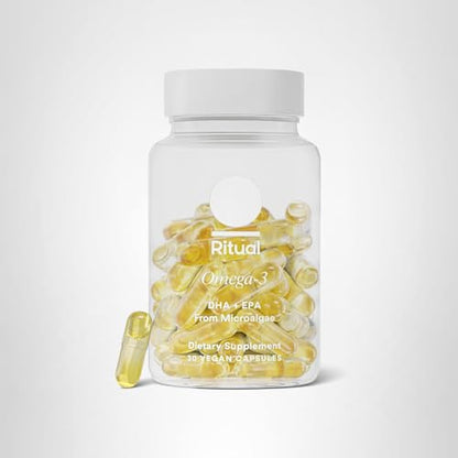Ritual Vegan Omega 3 Supplement - Science-Backed Dose of DHA and EPA - Bioavailable Omega-3 from Algae Oil - Brain, Heart, and Eye Health Support Ritual