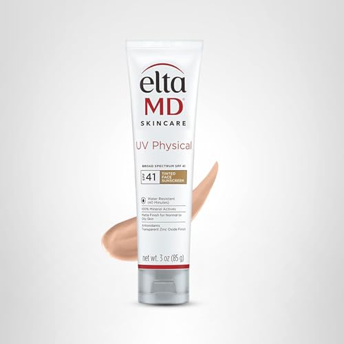 EltaMD UV Physical Tinted Mineral Sunscreen for Face SPF 41, 100% Mineral Actives Tinted Face Lotion, Water Resistant, Paraben-Free EltaMD