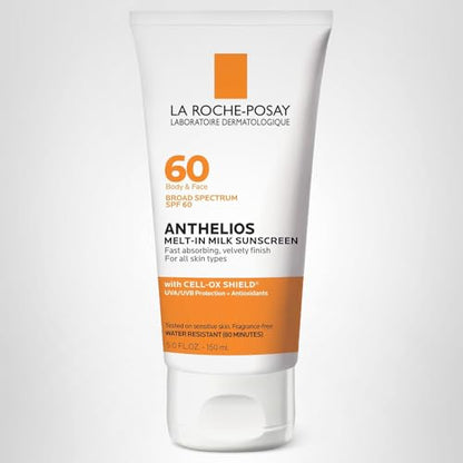 La Roche-Posay Anthelios Melt-In Milk Sunscreen SPF 60, Sunscreen For Body & Face, Broad Spectrum SPF + Antioxidants, Oil Free La Roche-Posay