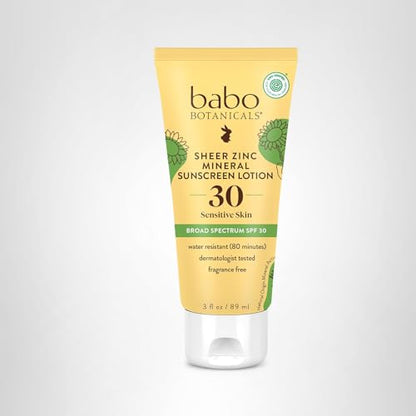 Babo Botanicals Zinc Sunscreen Lotion SPF 30 with 100% Mineral Actives, Non-Greasy, Water-Resistant, Fragrance-Free Babo Botanicals