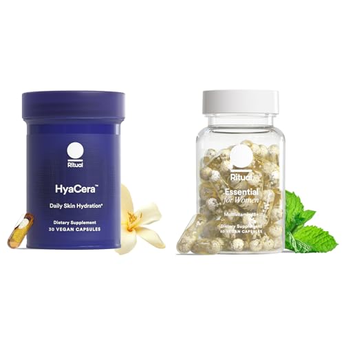 Ritual Hyaluronic Acid and Women's 18+ Multivitamin - HyaCera Helps Reduce Wrinkles, Fine Lines & Improves Skin Smoothness - Key Essential Vitamins Support, Heart, Brain, and Bone Health - 30 Servings