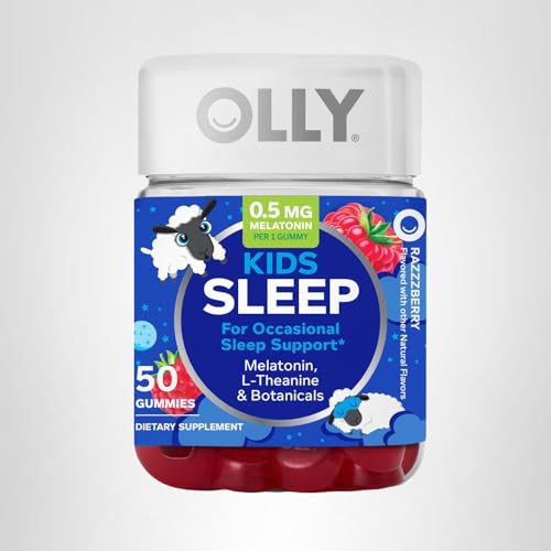 OLLY Kids Sleep Gummies, 0.5mg Melatonin, L Theanine, Chamomile, and Lemon Balm, Raspberry - 70 Count OLLY